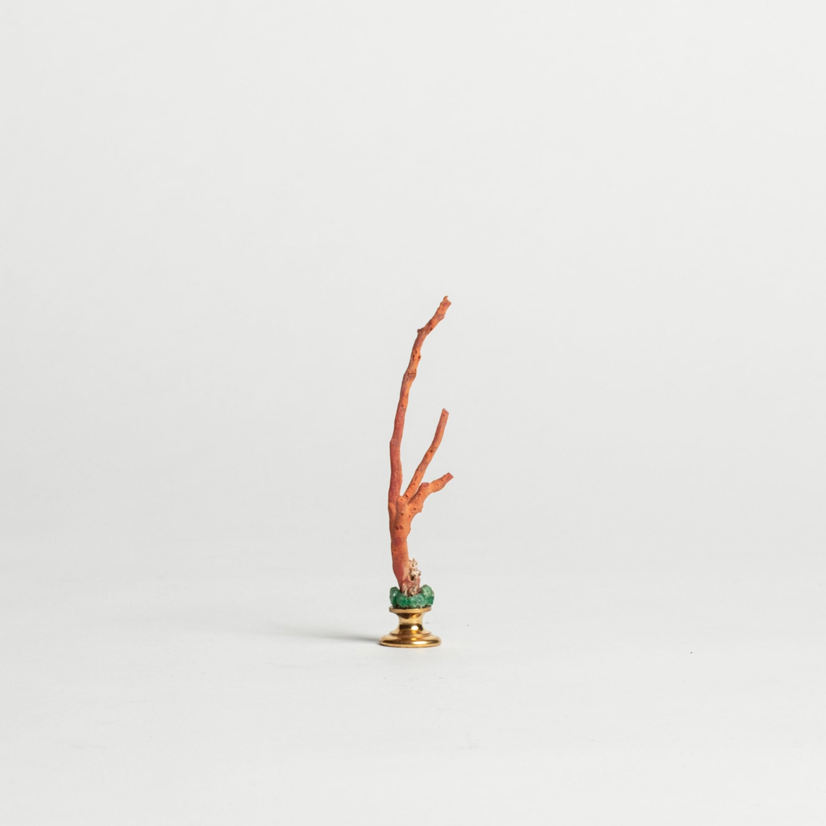 Contemporary Jeweled Red Coral Sculpture~ Napoleon III Bronze Doré Fragment For Sale