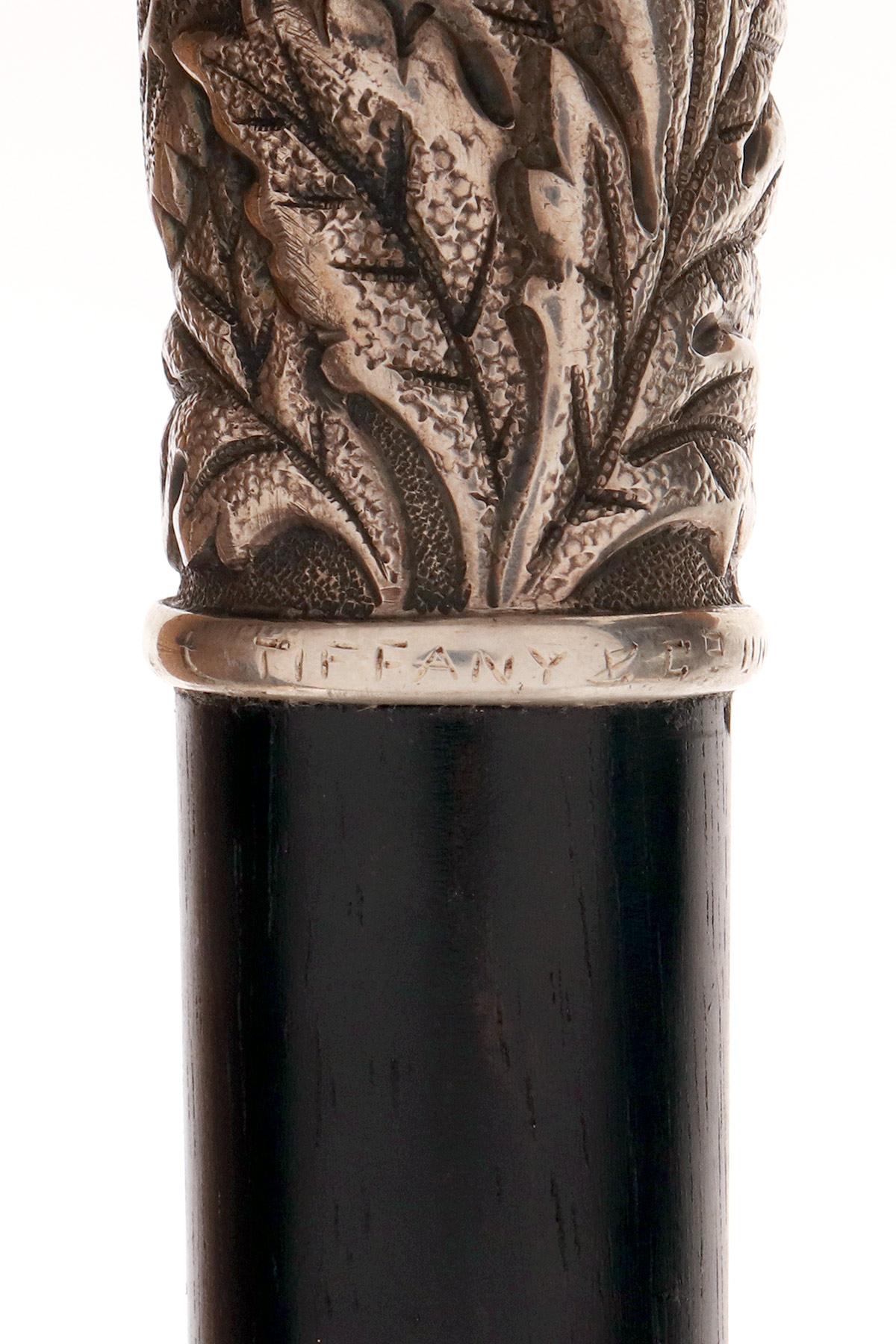 Jeweled silver walking stick depicting chrysanthemums, by Tiffany, USA 1890-1900 For Sale 6