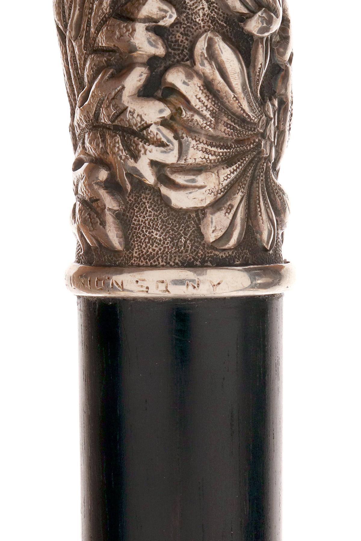 Jeweled silver walking stick depicting chrysanthemums, by Tiffany, USA 1890-1900 For Sale 8