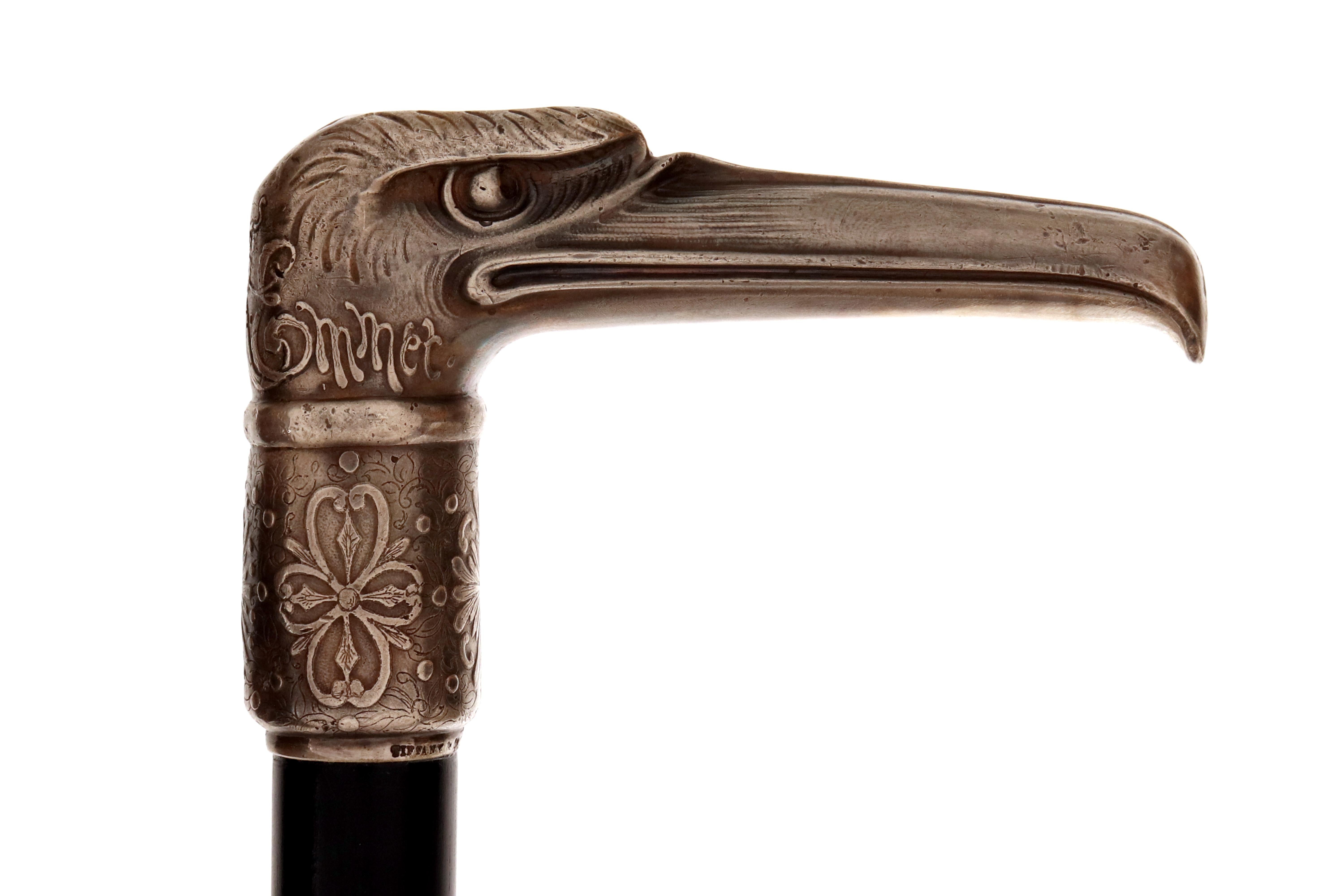 XIXe siècle Canne à pied en argent bijoutier représentant une tête d'aigle, par Tiffany USA 1890 en vente
