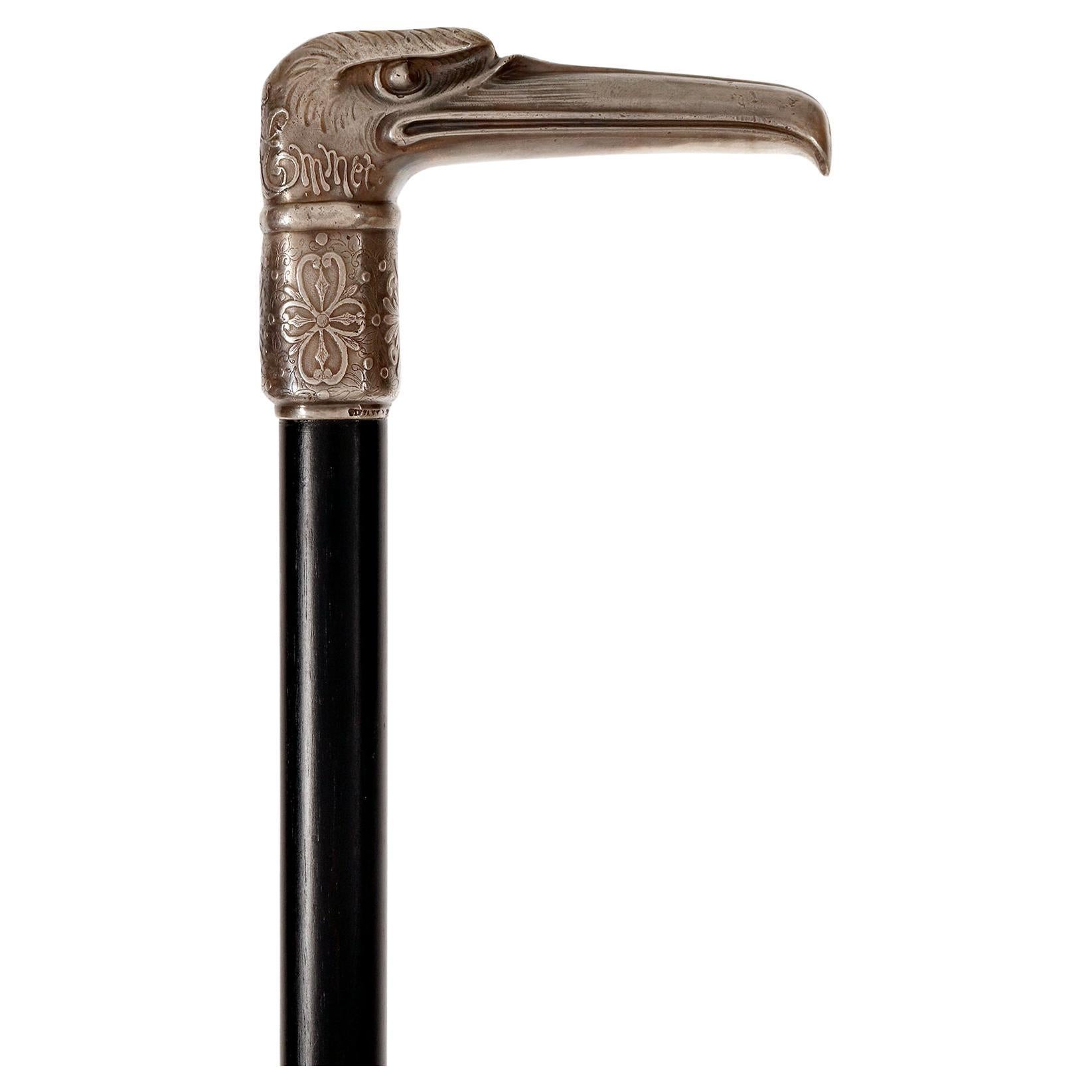 Canne à pied en argent bijoutier représentant une tête d'aigle, par Tiffany USA 1890 en vente