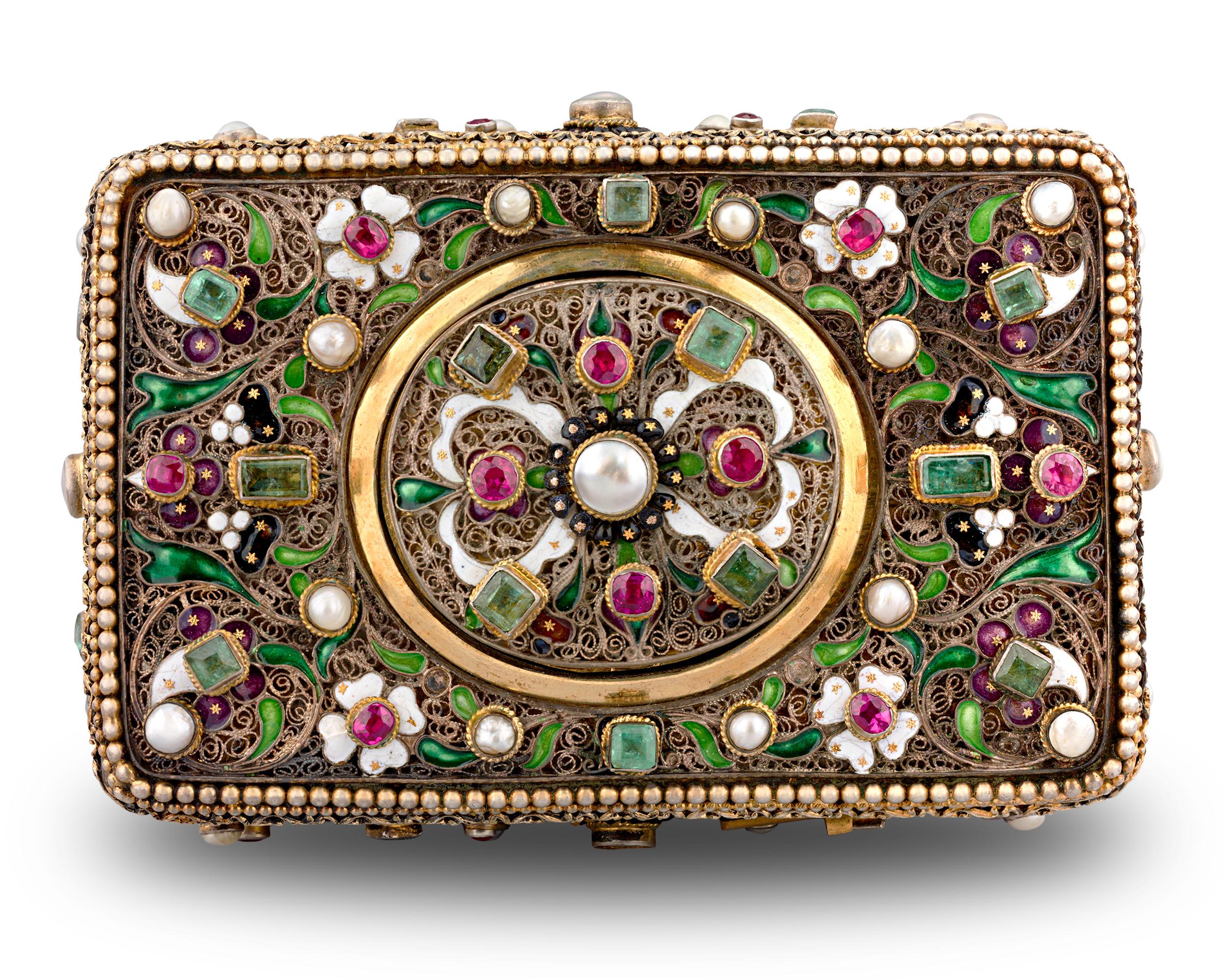 Jeweled Swiss Singing Bird Box In Excellent Condition In New Orleans, LA