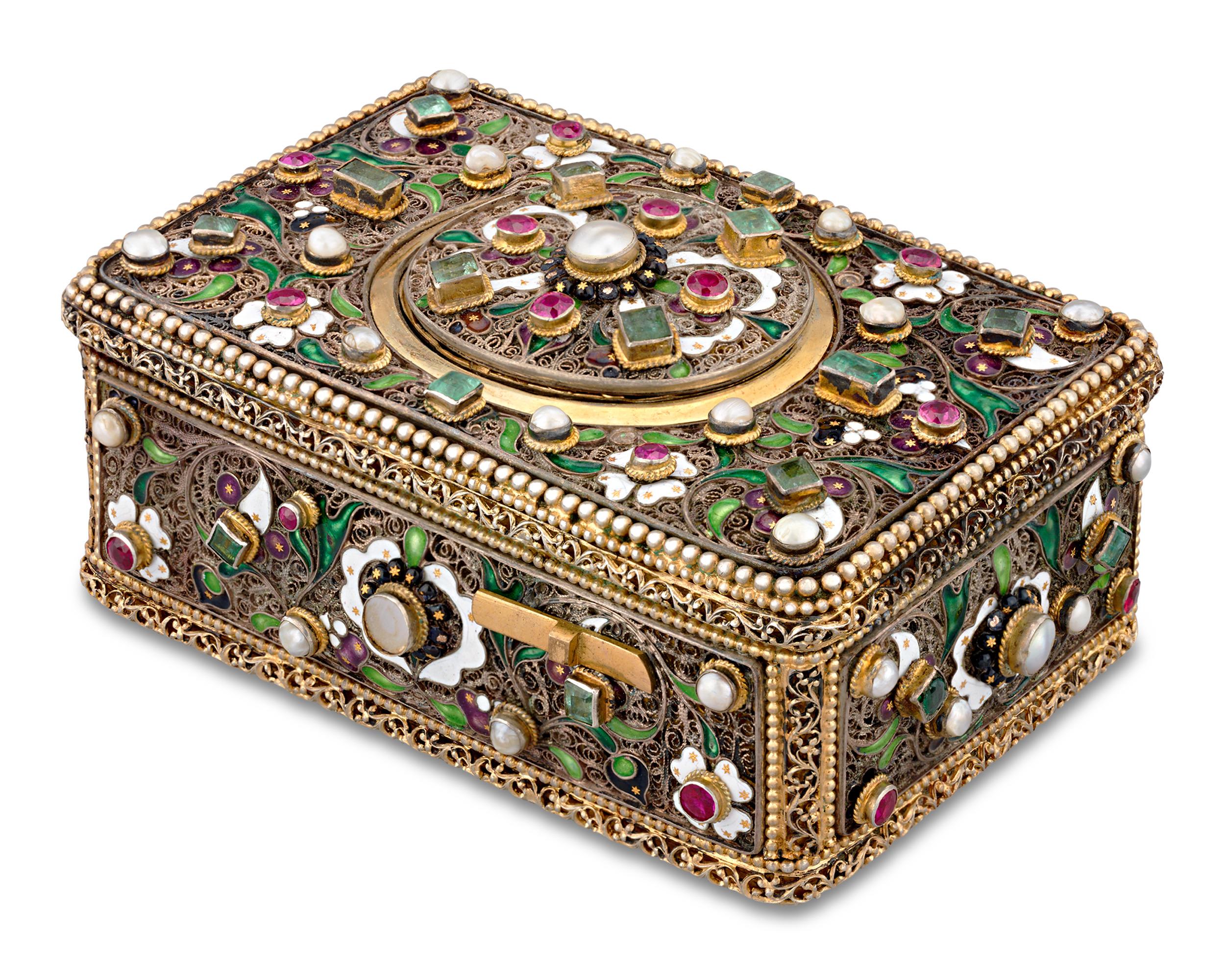 19th Century Jeweled Swiss Singing Bird Box