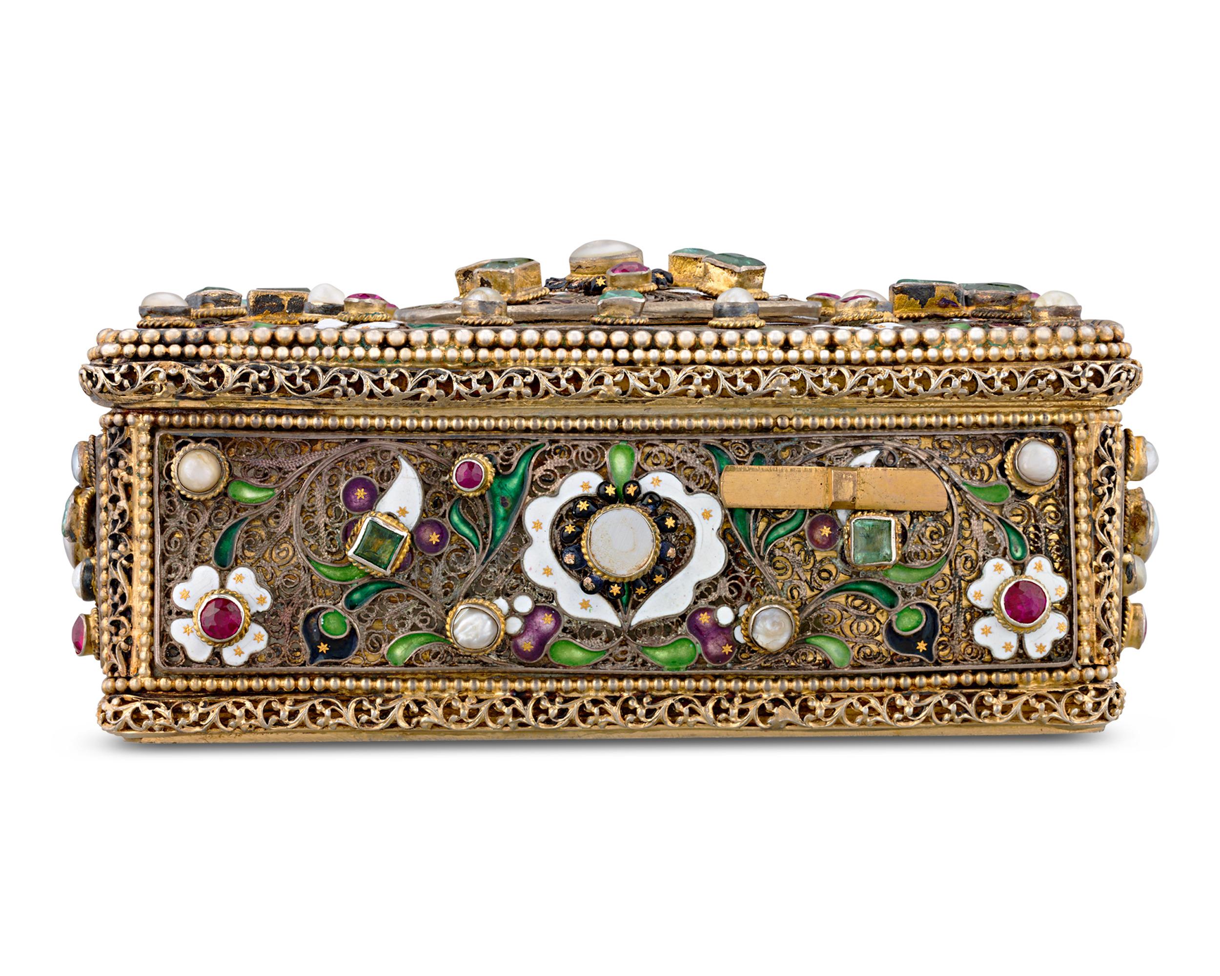 Enamel Jeweled Swiss Singing Bird Box