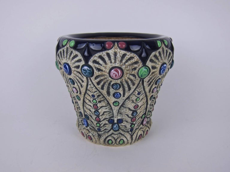 Vintage Jeweled Amphora Pottery Cachepot or Jardiniere For Sale at 1stdibs