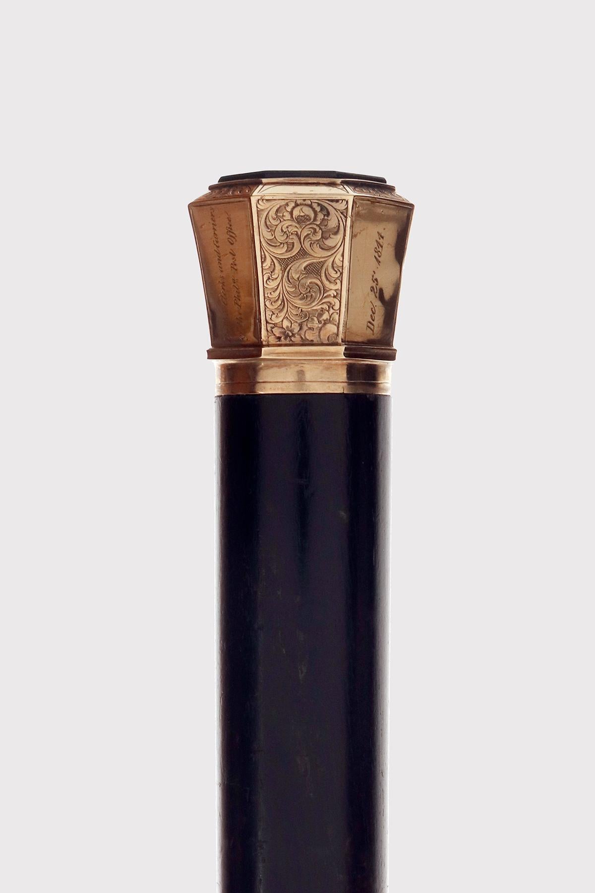 American Jeweled walking stick, in gold with pietradura, Florentine mosaic. USA 1844. For Sale