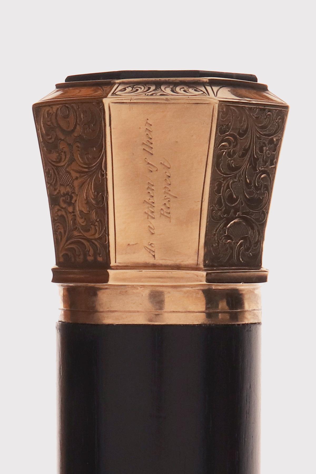 Gold Jeweled walking stick, in gold with pietradura, Florentine mosaic. USA 1844. For Sale