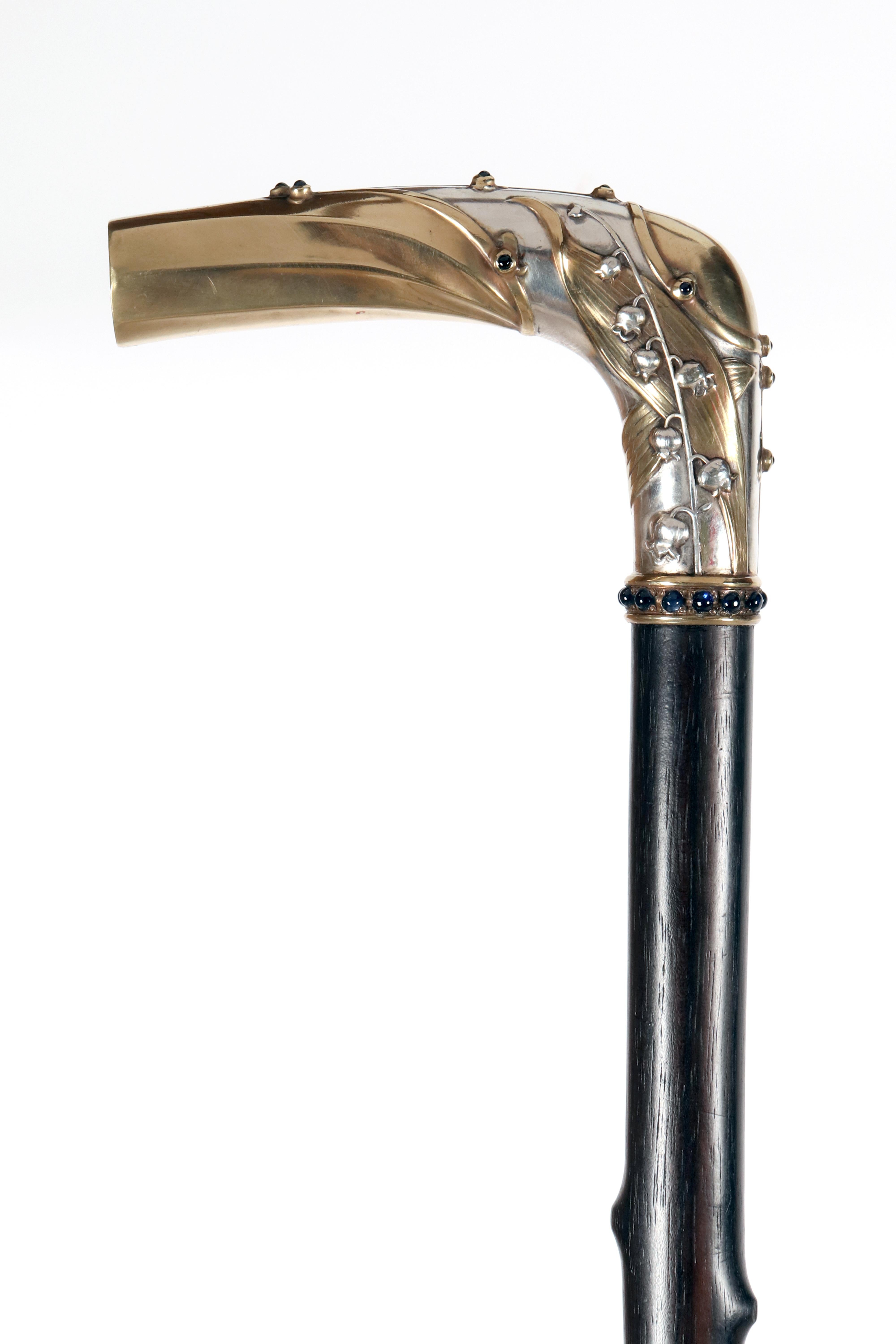 Juwelenbesetzter Spazierstock, Lilien des Tales, von Renato Brozzi, Italien 1900. (Art nouveau) im Angebot