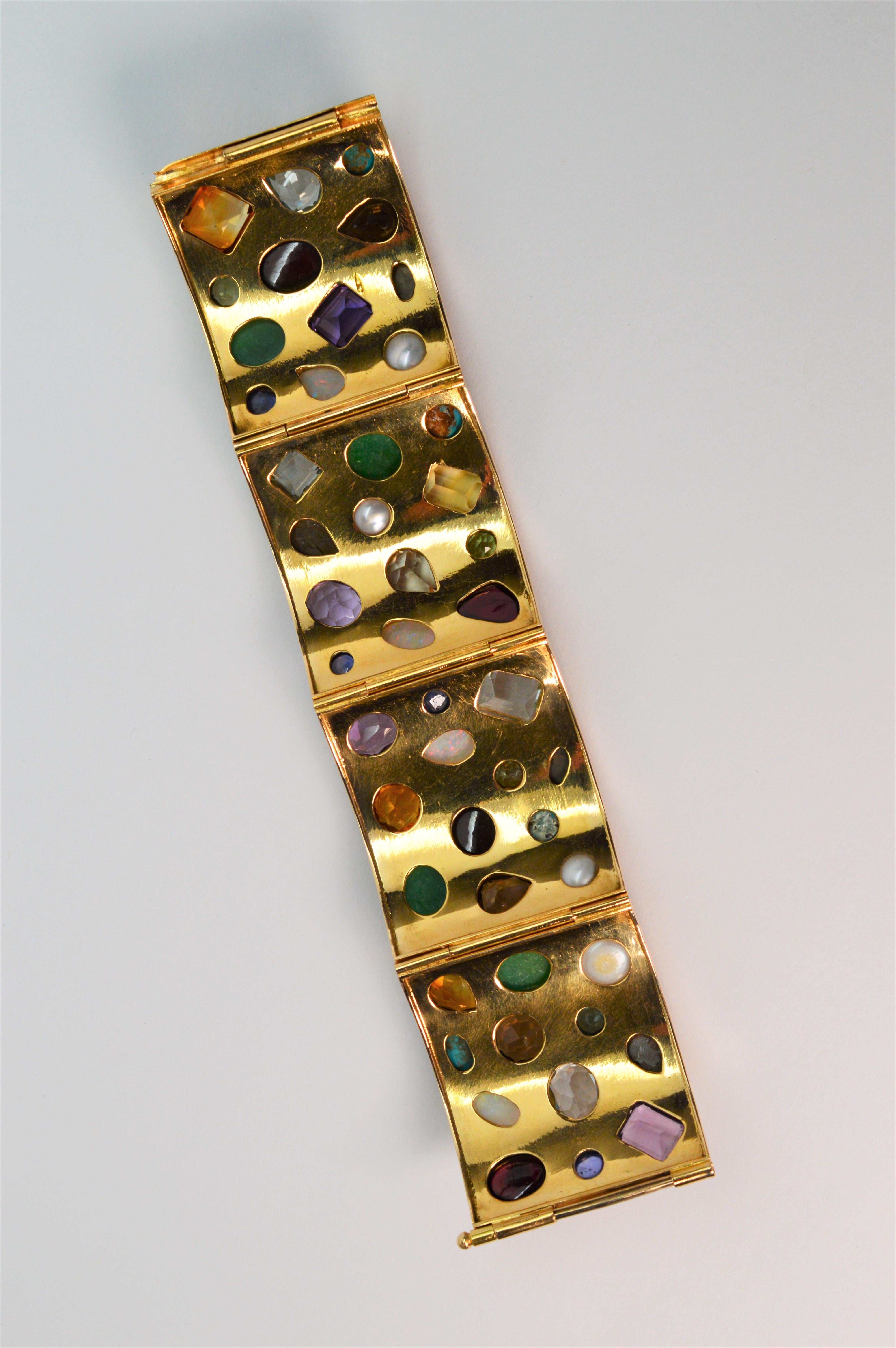 Jeweled Yellow Gold Wide Cuff Bracelet 4