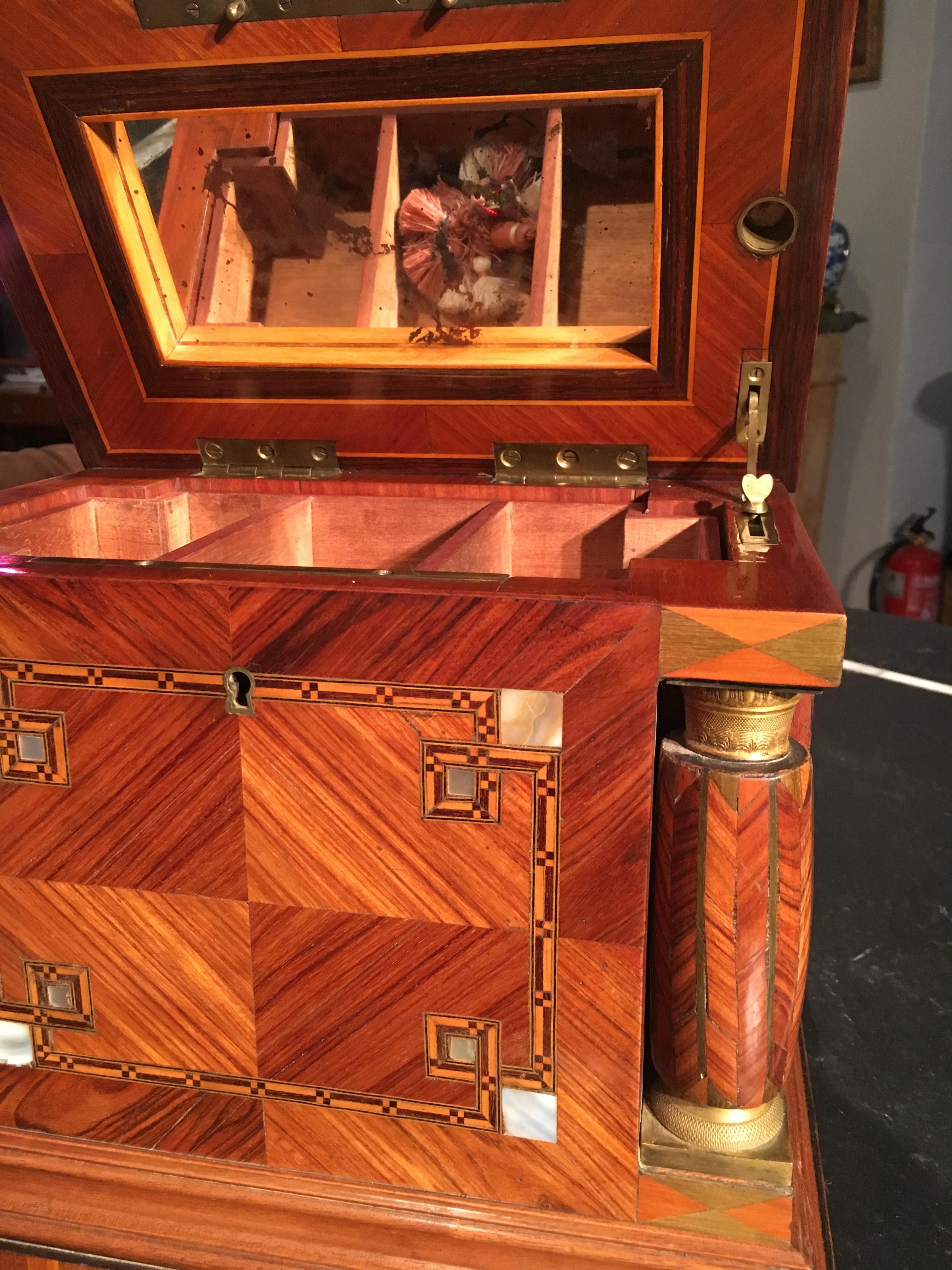 French Jeweler Box in Marquetry of Different Woods and Applications, circa 1930 For Sale