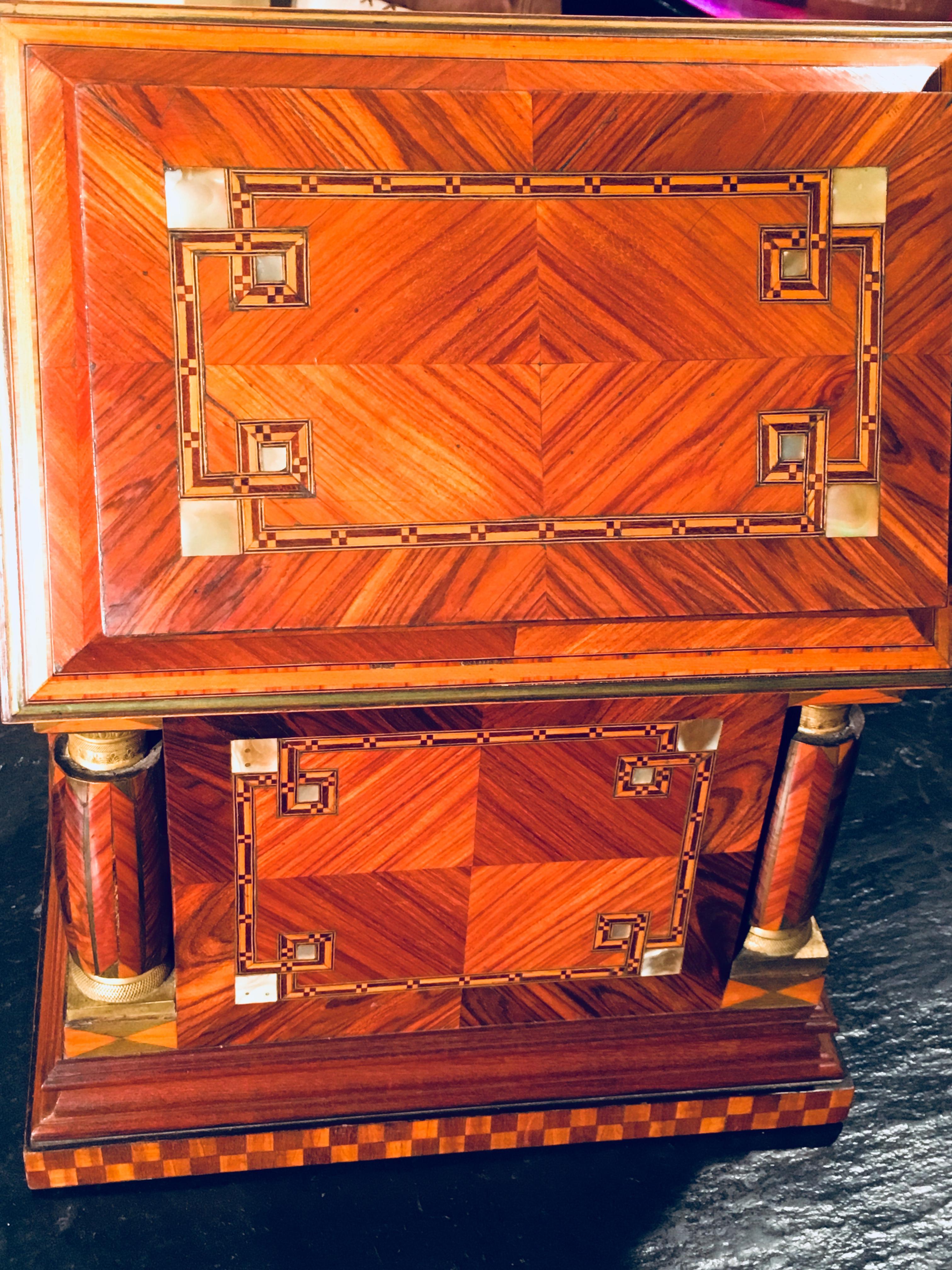 Mid-20th Century Jeweler Box in Marquetry of Different Woods and Applications, circa 1930 For Sale