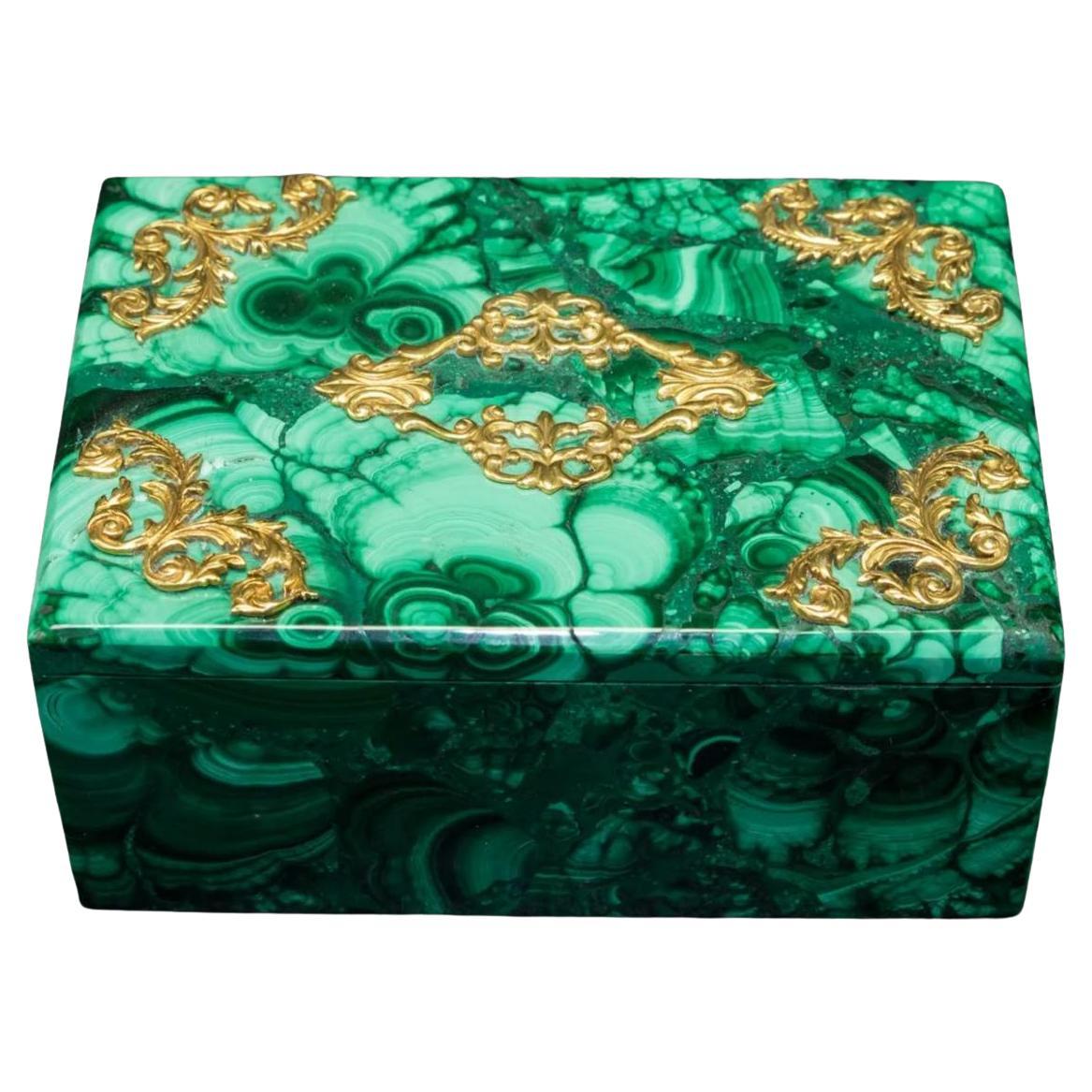 Jeweler, Russia, circa 1900 Malachite, 875/000 silver and Gold Plated For Sale