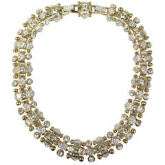 Vintage "Jeweler's Collection" Swarovski Crystal Gold Gilt Choker Necklace New - 1980s