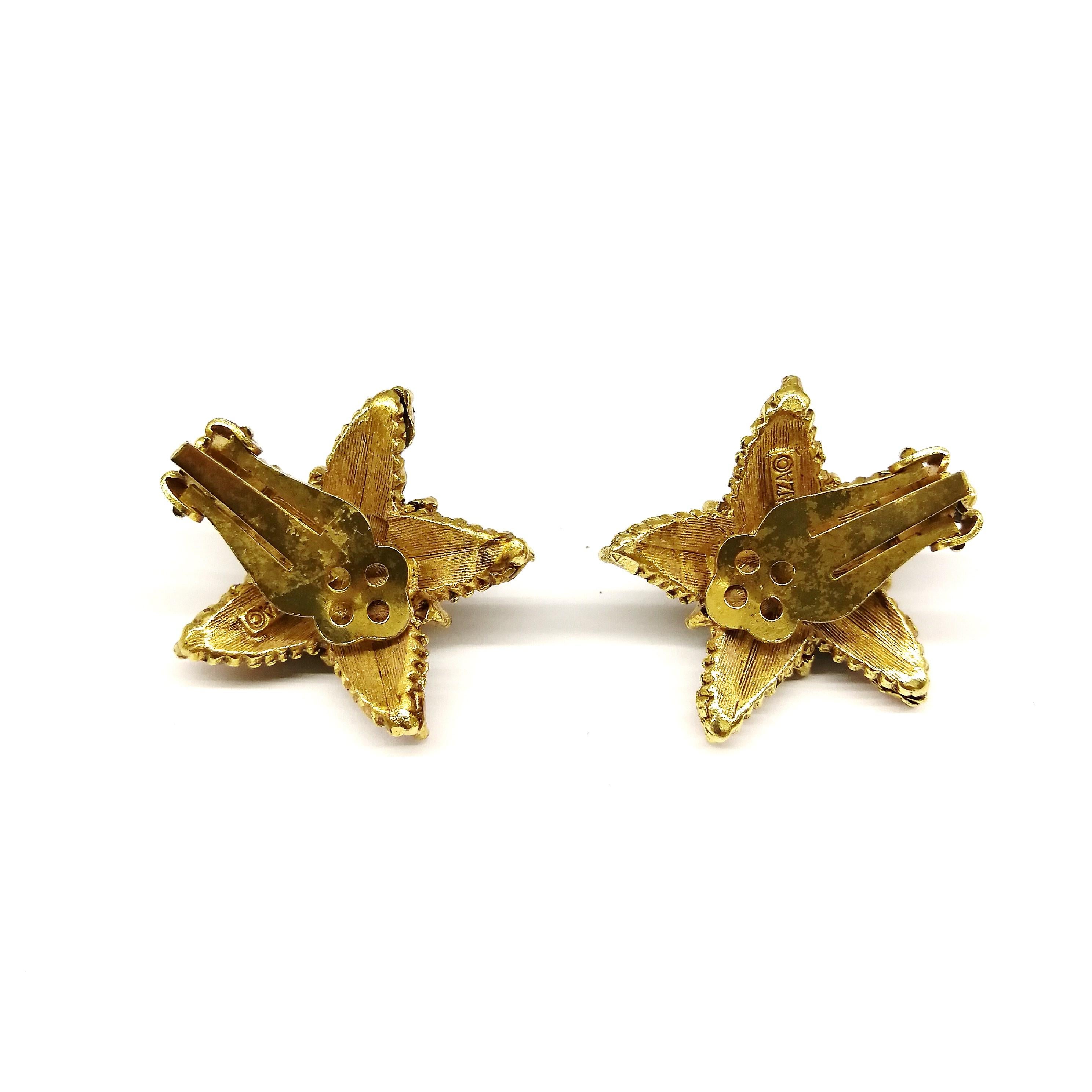 Jewelled gilt metal and coloured paste 'starfish' earrings, Florenza, 1960s 2