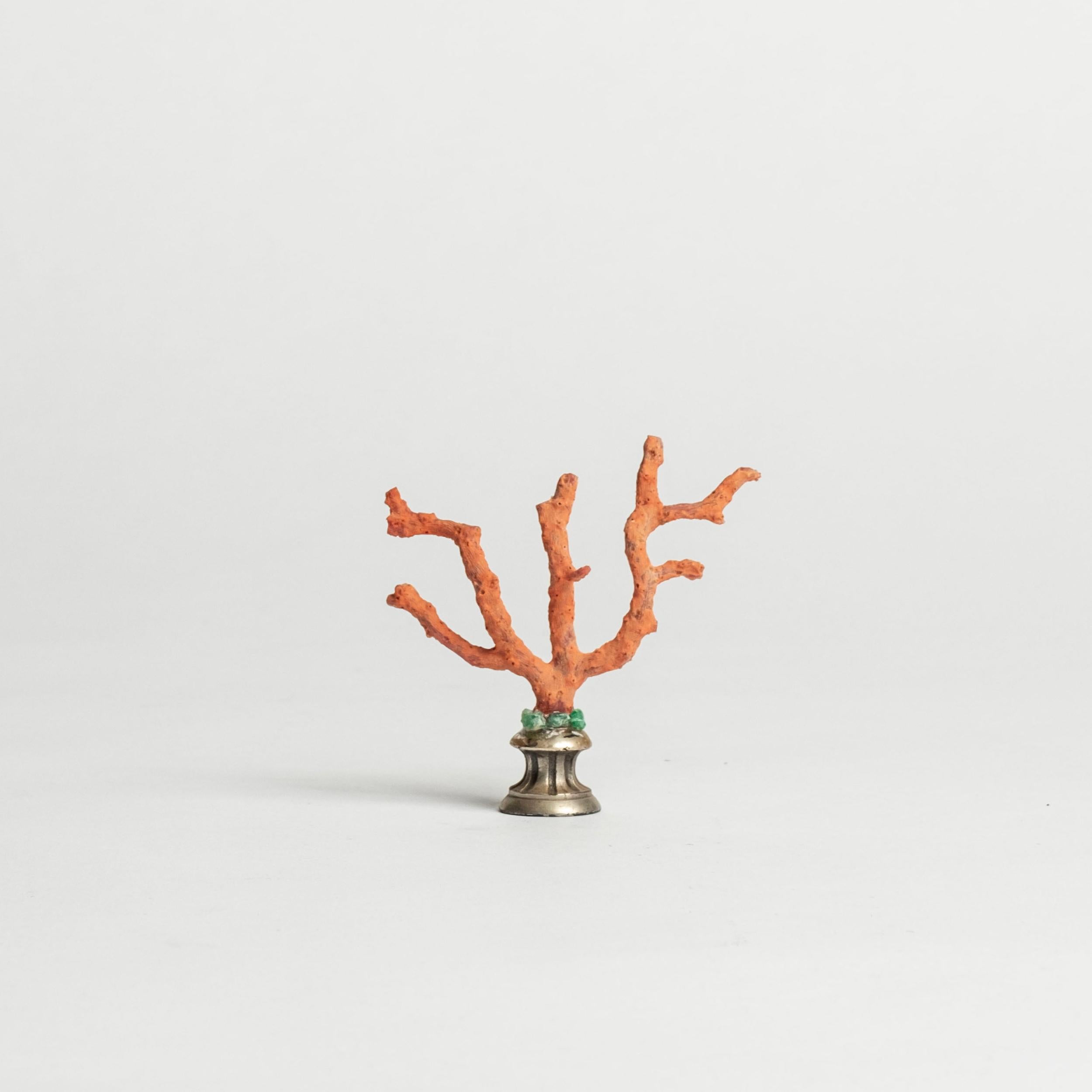 Renaissance Jewelled Red Coral Sculpture~ 19th Century White Bronze Fragment For Sale