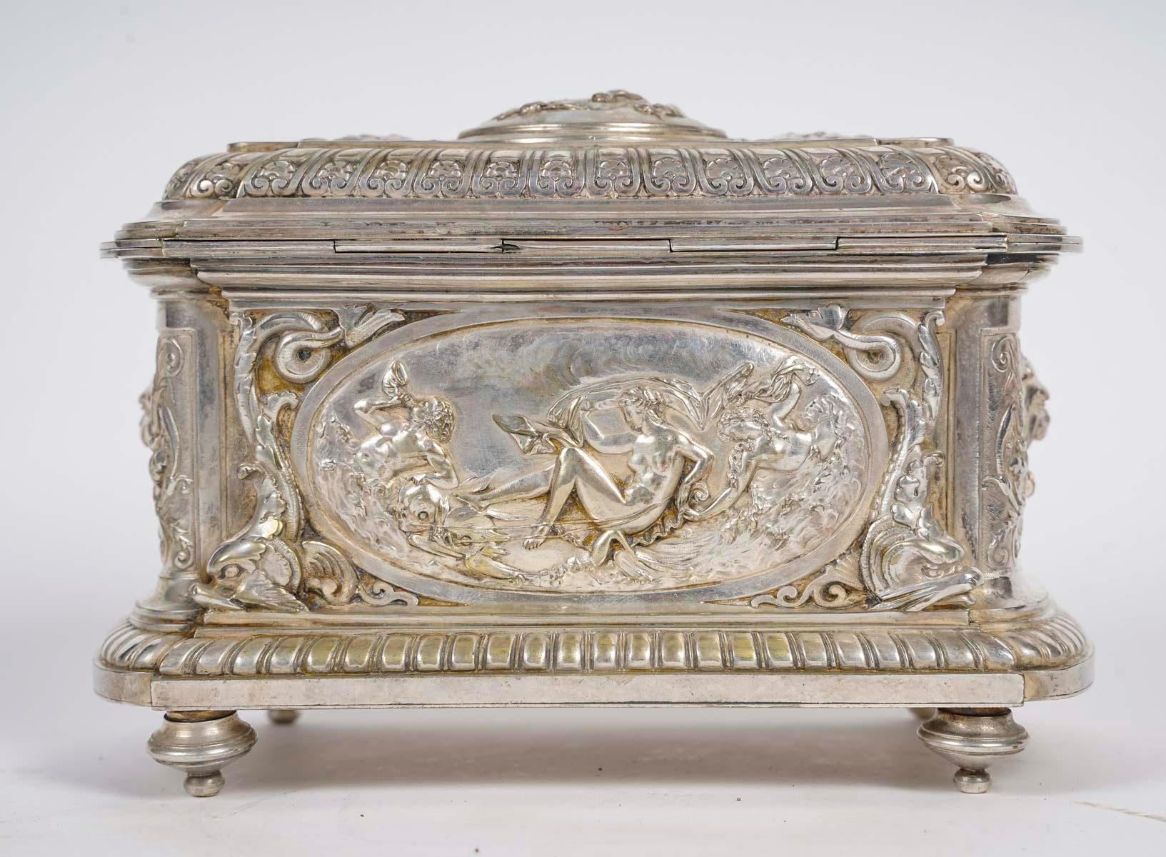Jewellery Box in Chased and Silvered Bronze, 19th Century, Napoleon III Period. 1