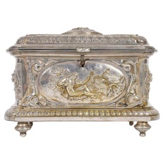 Jewellery Box in Chased and Silvered Bronze, 19th Century, Napoleon III Period.