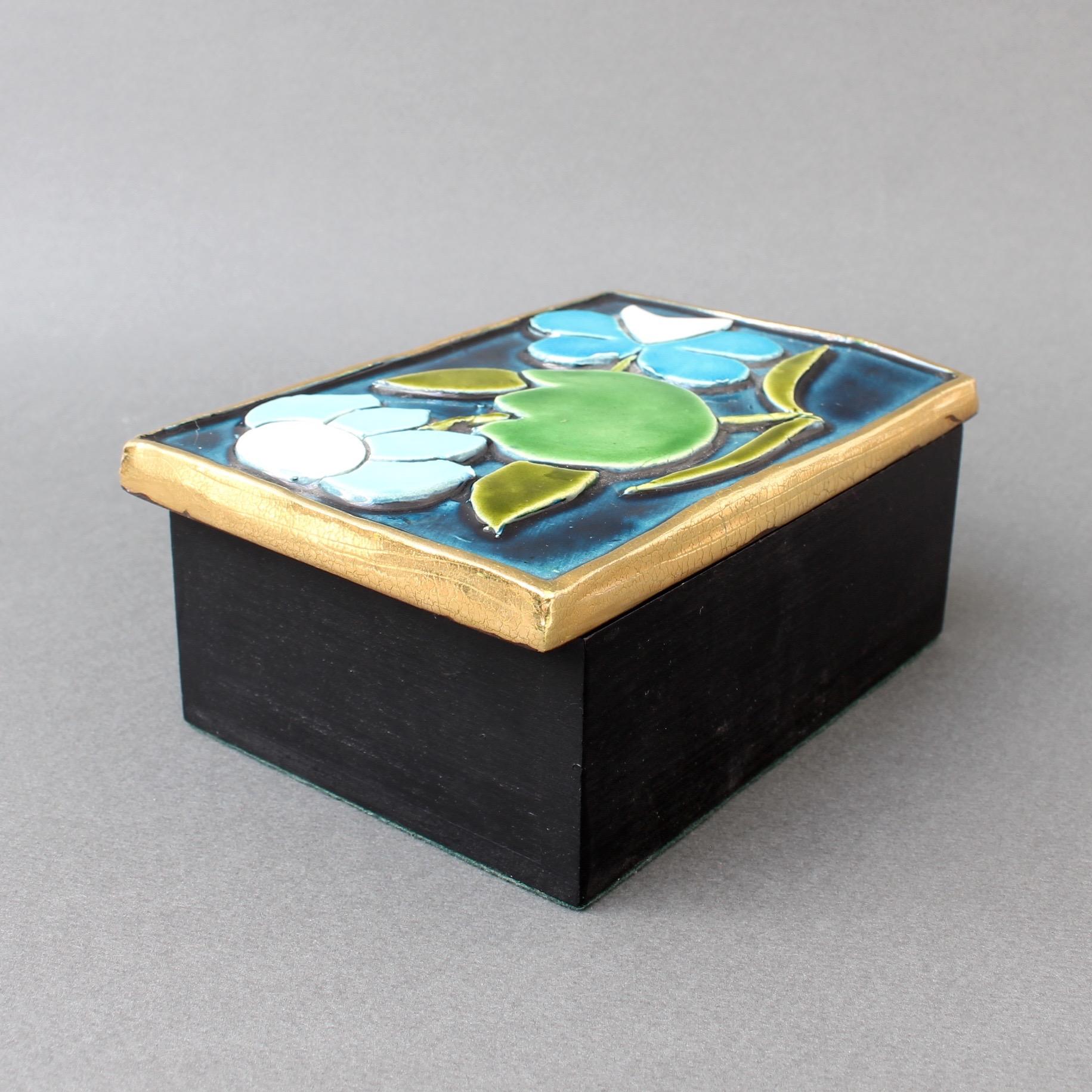 Mid-Century Modern Jewellery Box with Decorative Ceramic Lid by François Lembo 'circa 1960s'