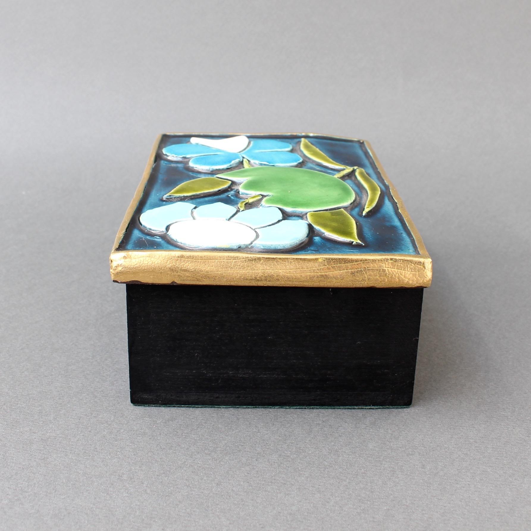 French Jewellery Box with Decorative Ceramic Lid by François Lembo 'circa 1960s'