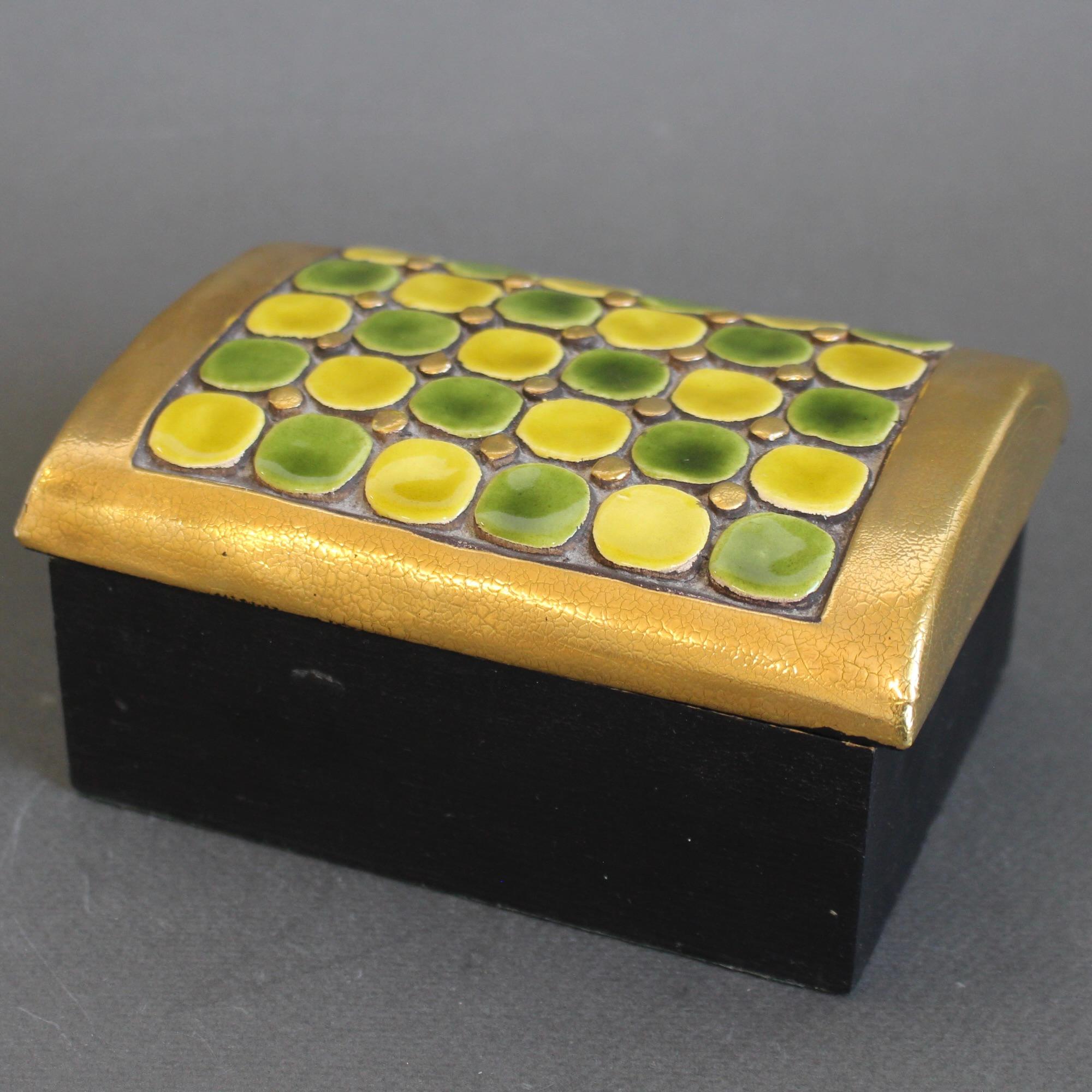 Jewellery Box with Decorative Ceramic Lid by Mithé Espelt (circa 1960s) For Sale 12