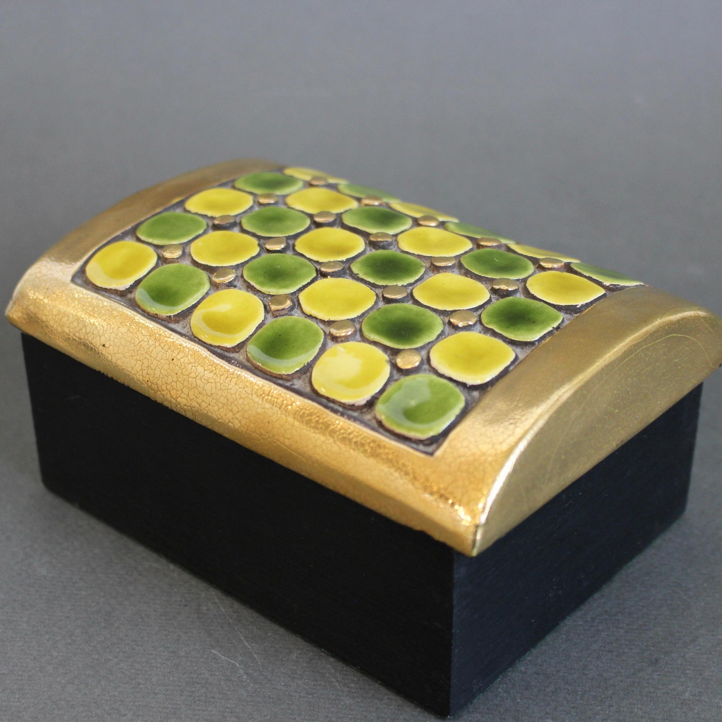 Mid-20th Century Jewellery Box with Decorative Ceramic Lid by Mithé Espelt (circa 1960s) For Sale