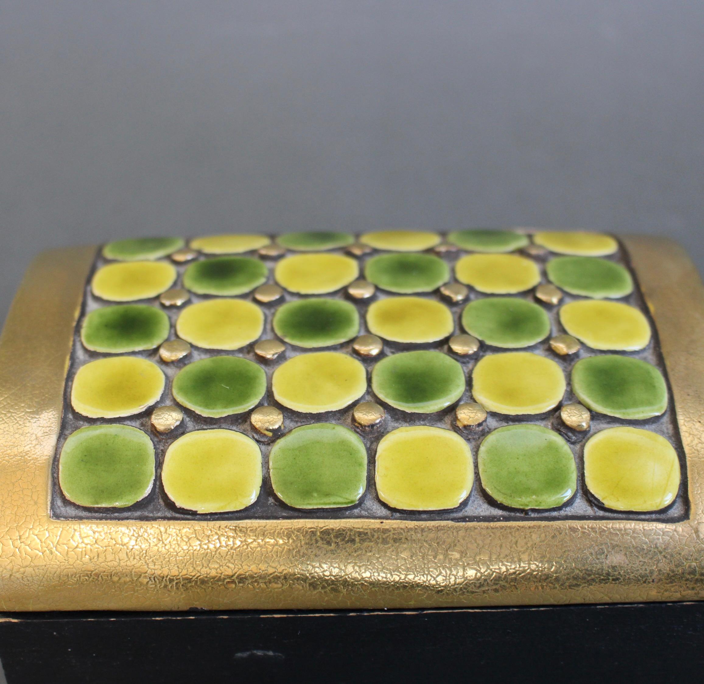 Jewellery Box with Decorative Ceramic Lid by Mithé Espelt (circa 1960s) For Sale 1