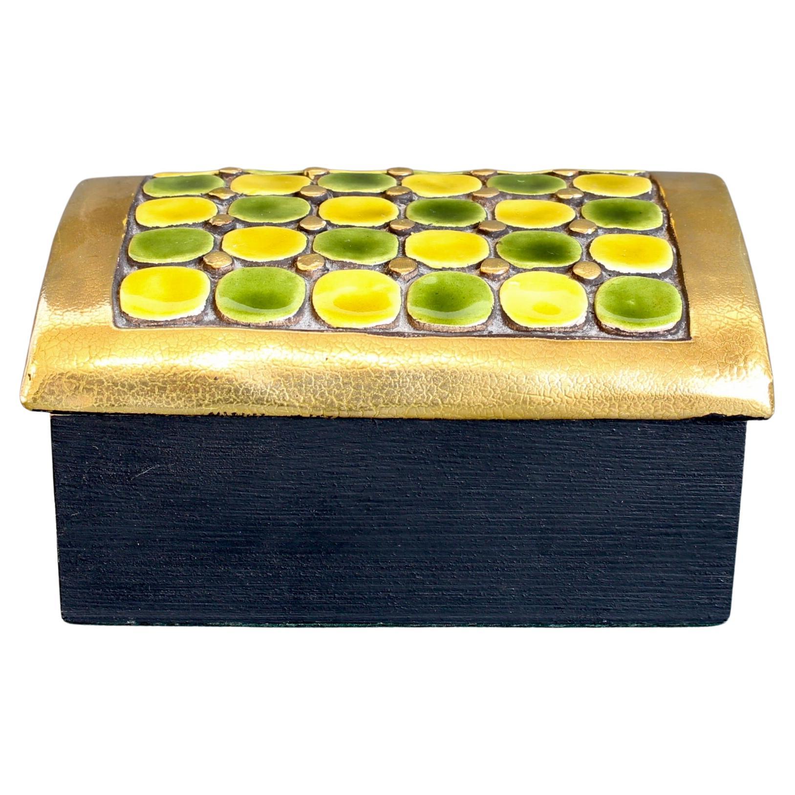 Jewellery Box with Decorative Ceramic Lid by Mithé Espelt (circa 1960s) For Sale