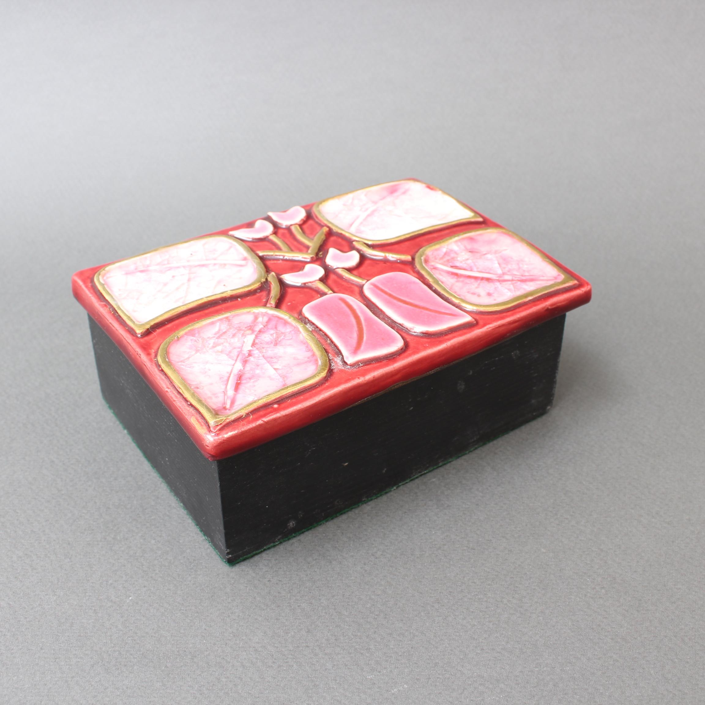 French Jewellery Box with Decorative Enamel Lid by François Lembo, circa 1960s