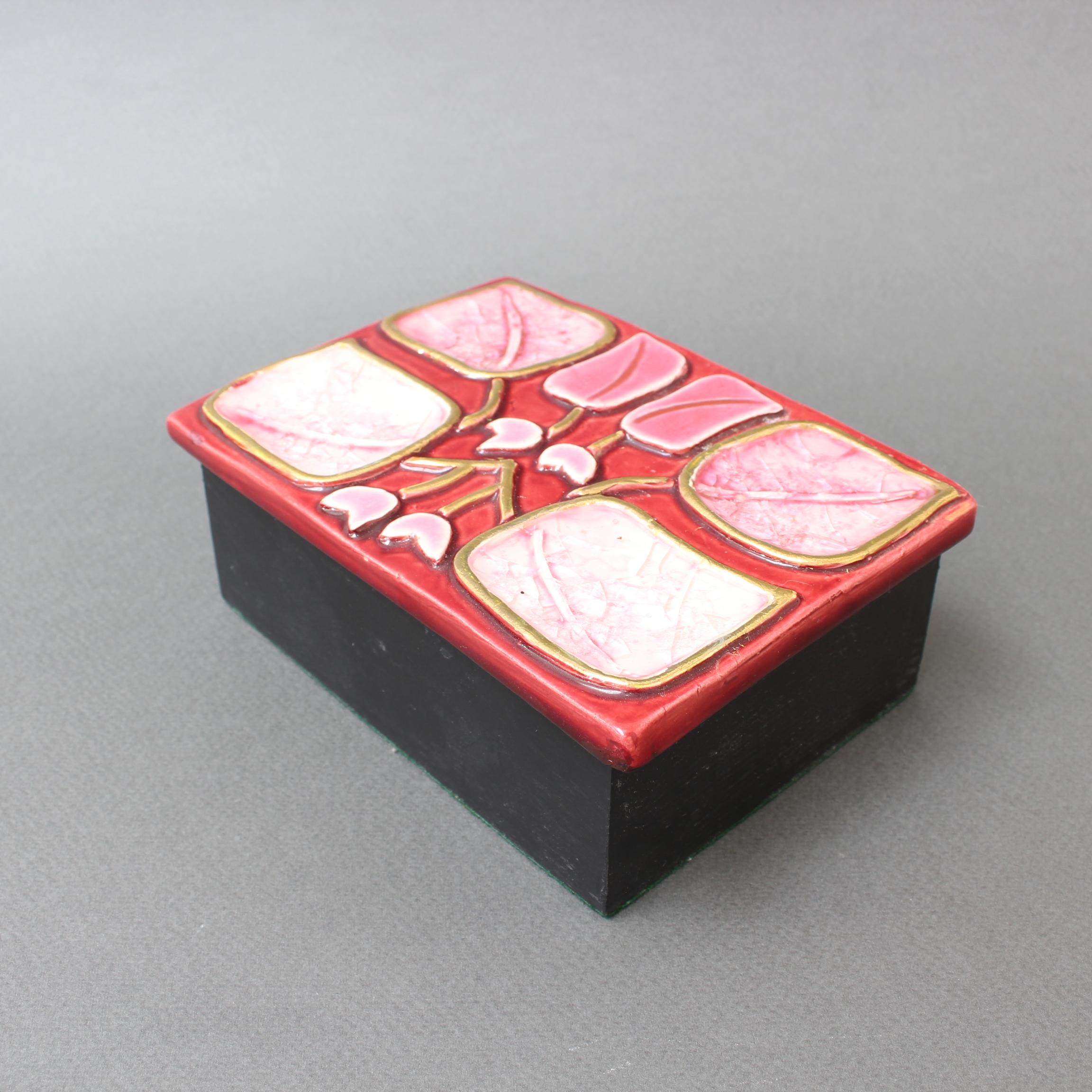 Mid-20th Century Jewellery Box with Decorative Enamel Lid by François Lembo, circa 1960s