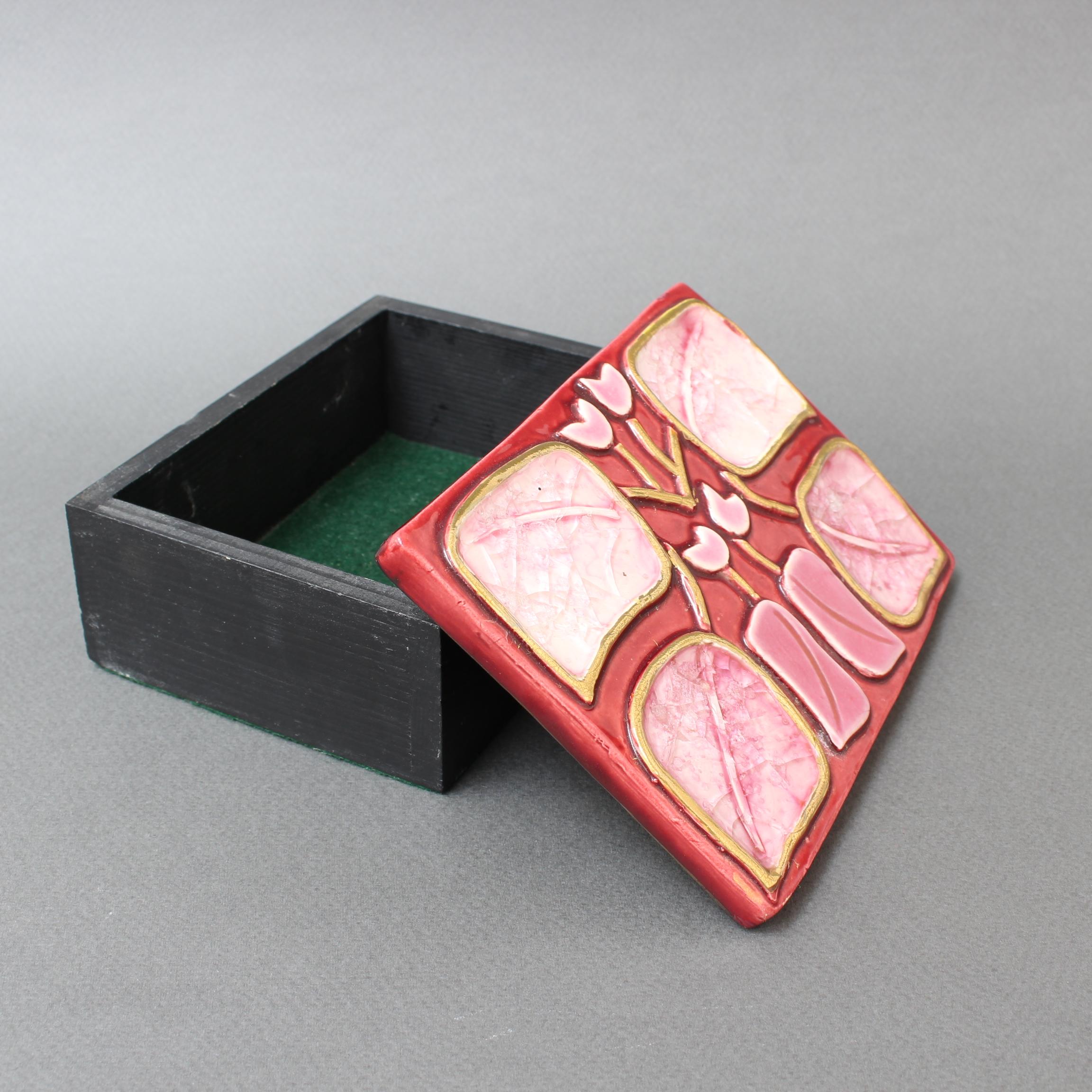 Jewellery Box with Decorative Enamel Lid by François Lembo, circa 1960s 1