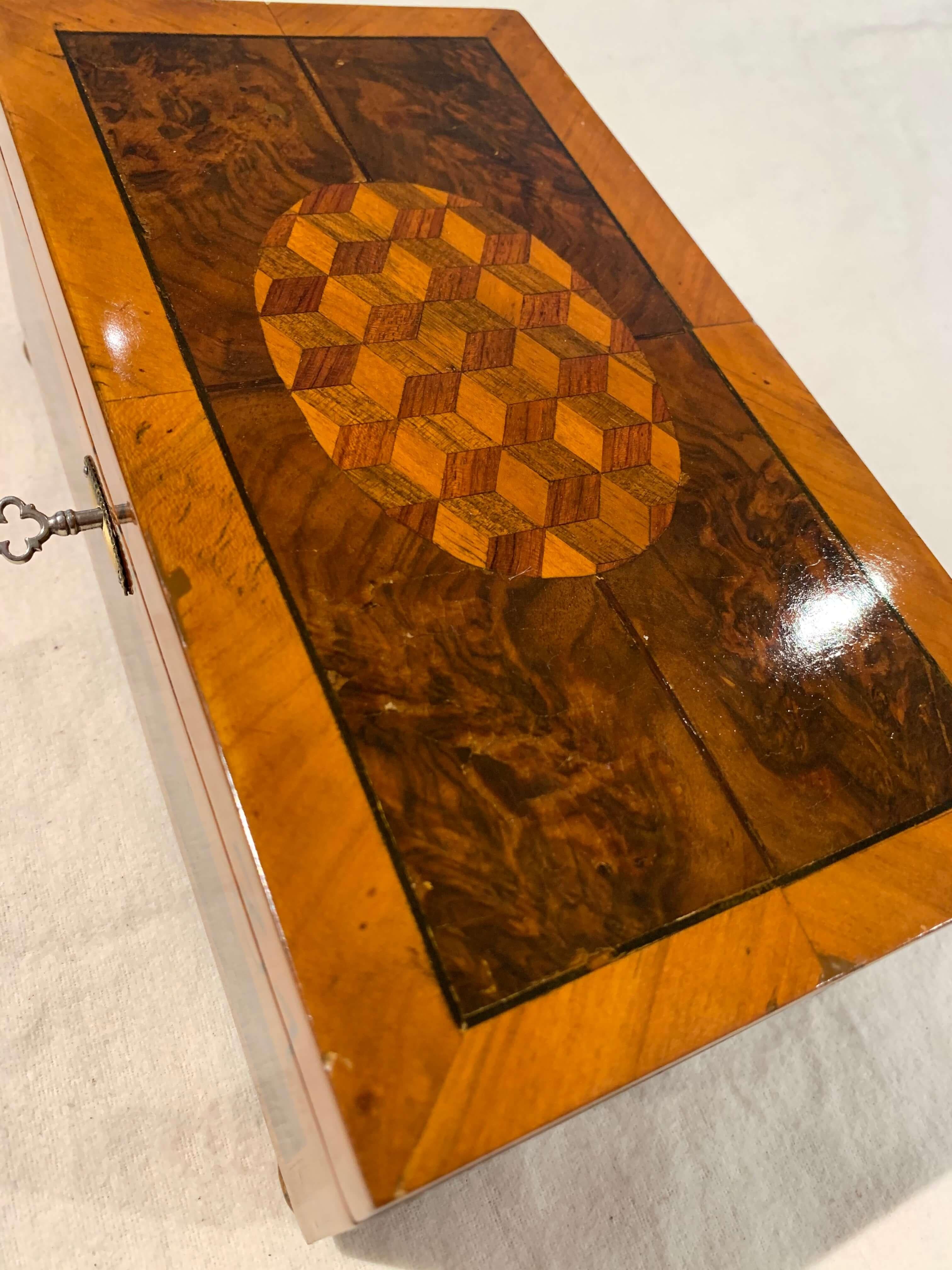 Antique Box, Walnut, Walnut Roots, Ebony and Maple, Germany circa 1880 2