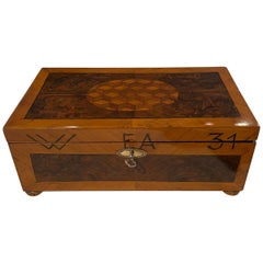 Antique Box, Walnut, Walnut Roots, Ebony and Maple, Germany circa 1880