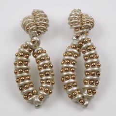 Jewellians Pearlized Resin Dangle Clip Earrings with Gilded Metal Studs