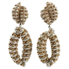 Jewellians Pearlized Resin Dangle Clip Earrings with Gilded Metal Studs