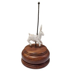 Jewelry Art Carved Carousel Bunny Sculpture on Pedestal