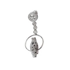 Jewelry Bird White Black Diamond 18 Karat White Gold Drop Earrings Made in Italy