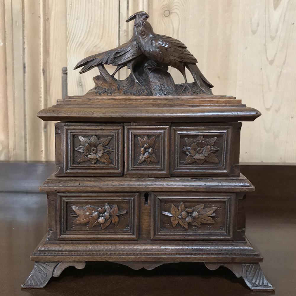 Romantic Jewelry Box, 19th Century French Hand Carved Walnut