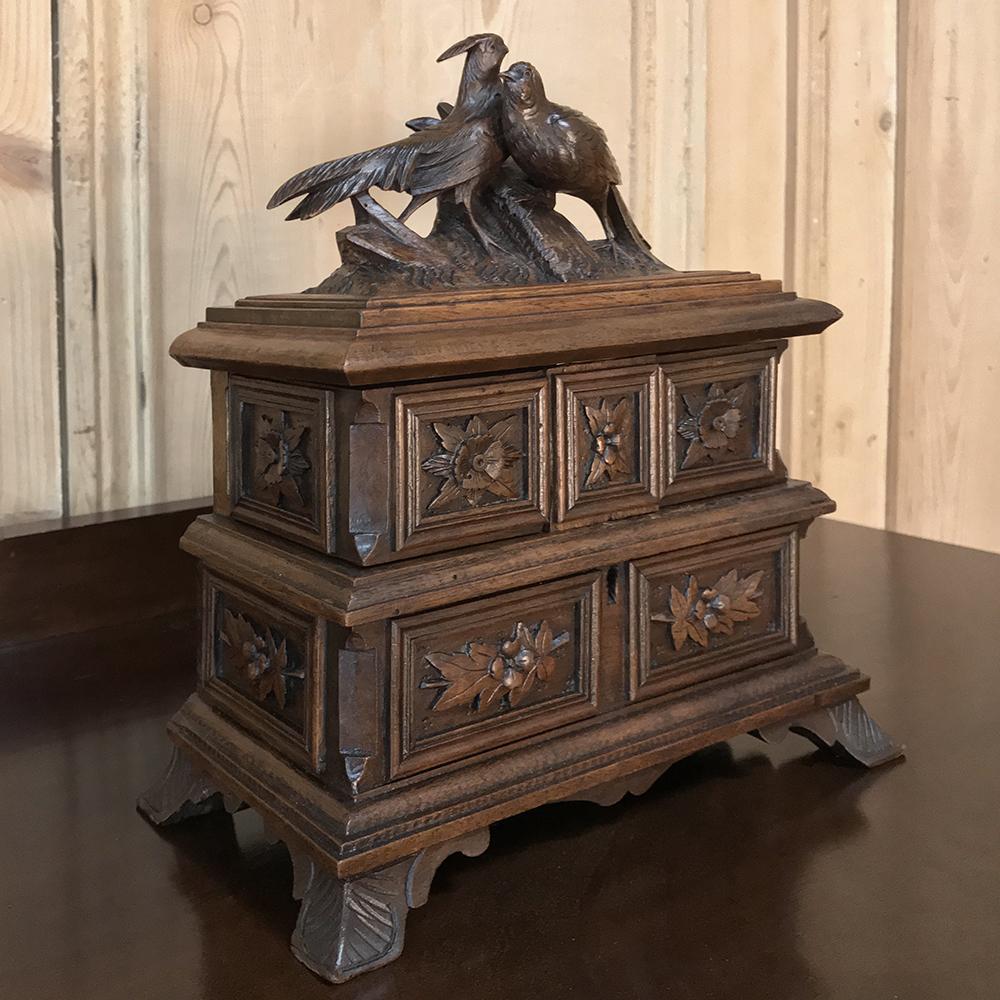 Hand-Carved Jewelry Box, 19th Century French Hand Carved Walnut