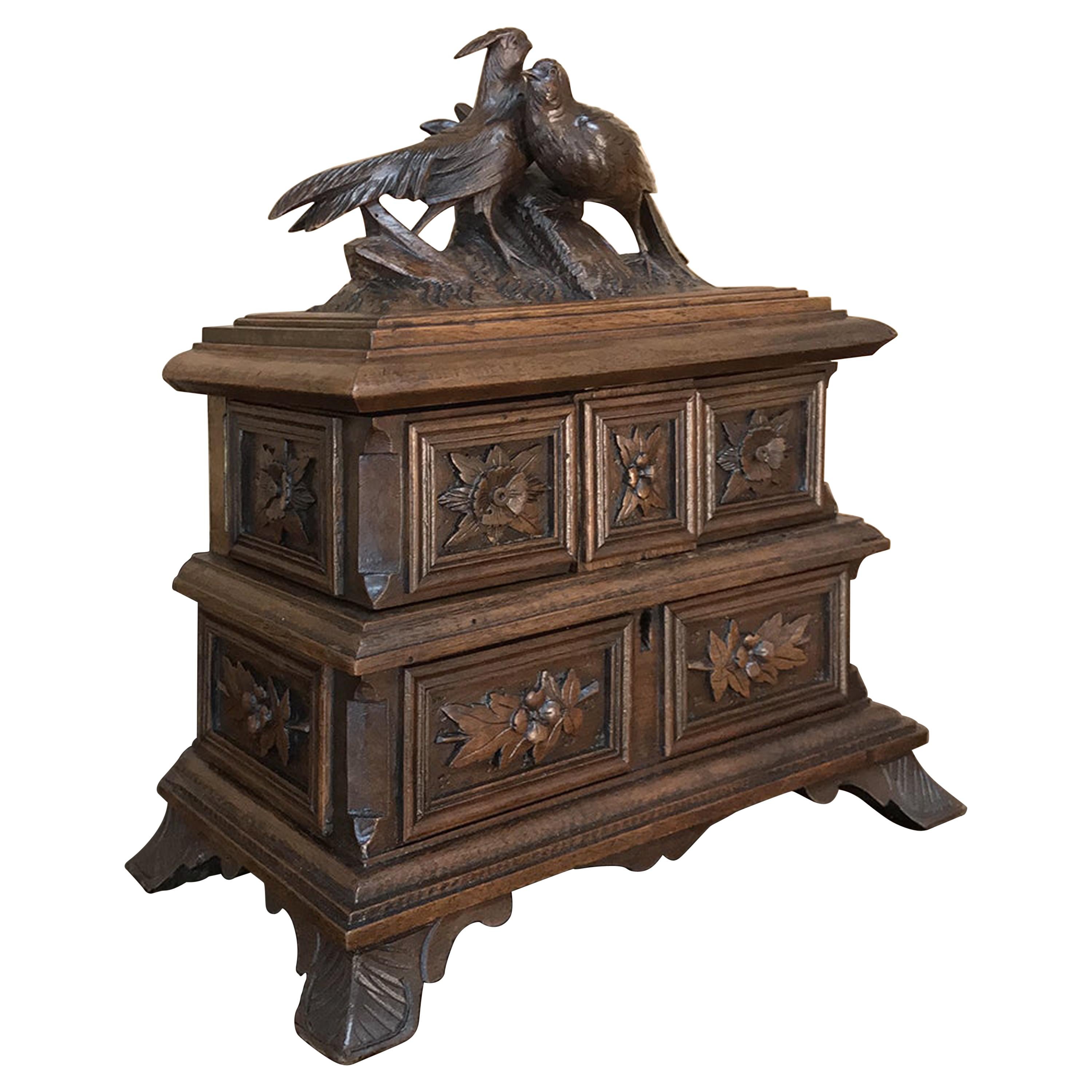 Jewelry Box, 19th Century French Hand Carved Walnut