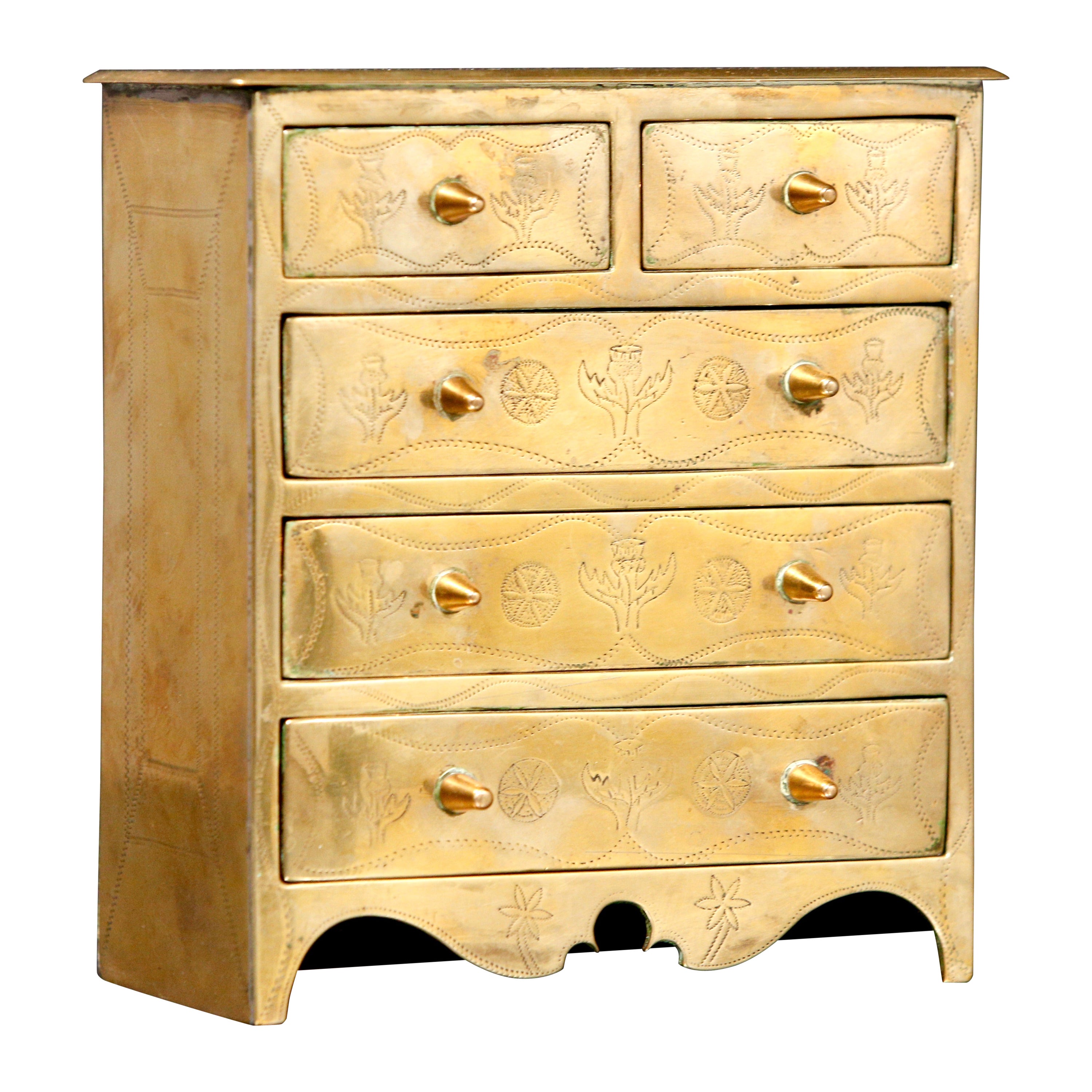 Jewelry Box Apprentice Chest Brass Engraved Thistle Miniature