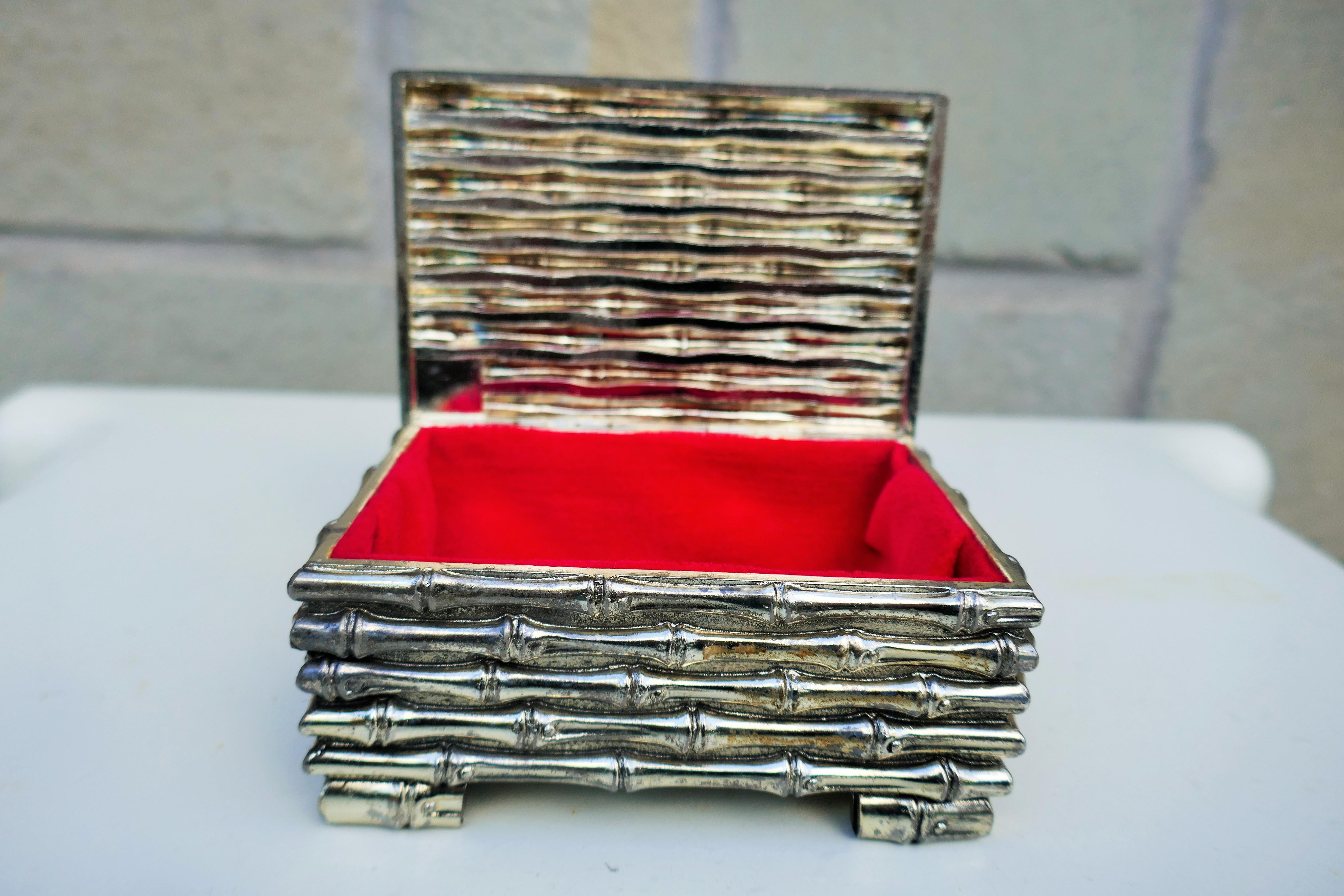 Placcato argento Jewelry box attributed to Maison Bague / Maria Pergay bamboo in vendita