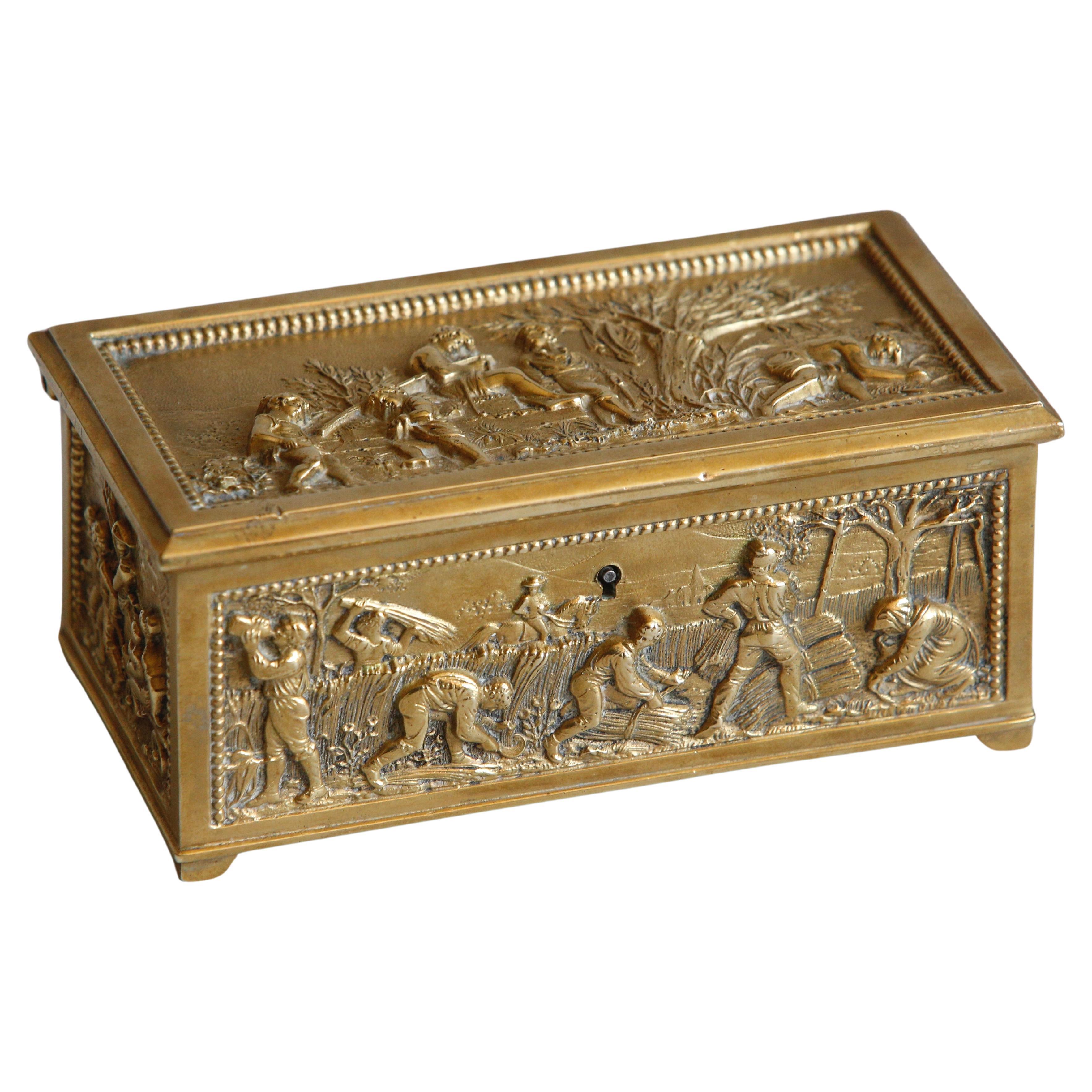 Jewelry Box Casket Chest Brass Finely Cast circa 1910