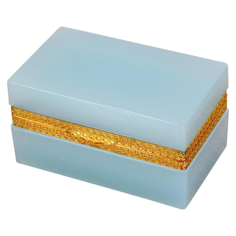 Jewelry Box Casket Light Blue Opaline Glass by Cenedese, Murano, Italy