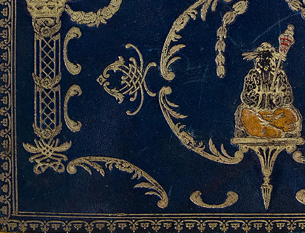 Boîte à bijoux recouverte de cuir marocain bleu Napoléon 3 d'époque en vente 2