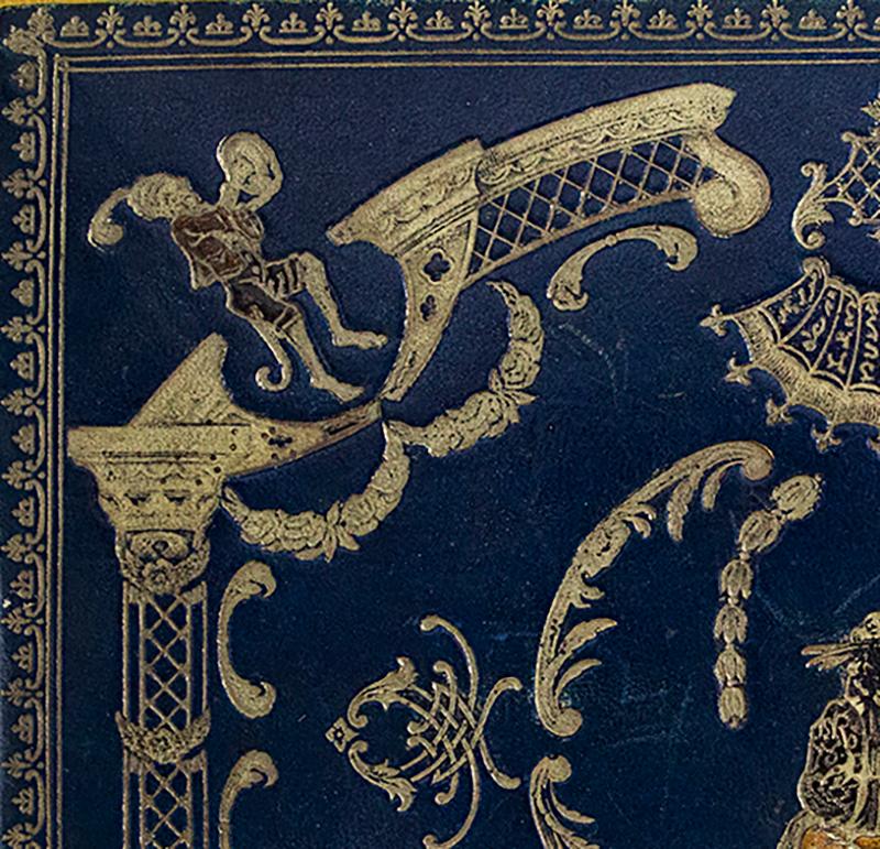 Bois Boîte à bijoux recouverte de cuir marocain bleu Napoléon 3 d'époque en vente