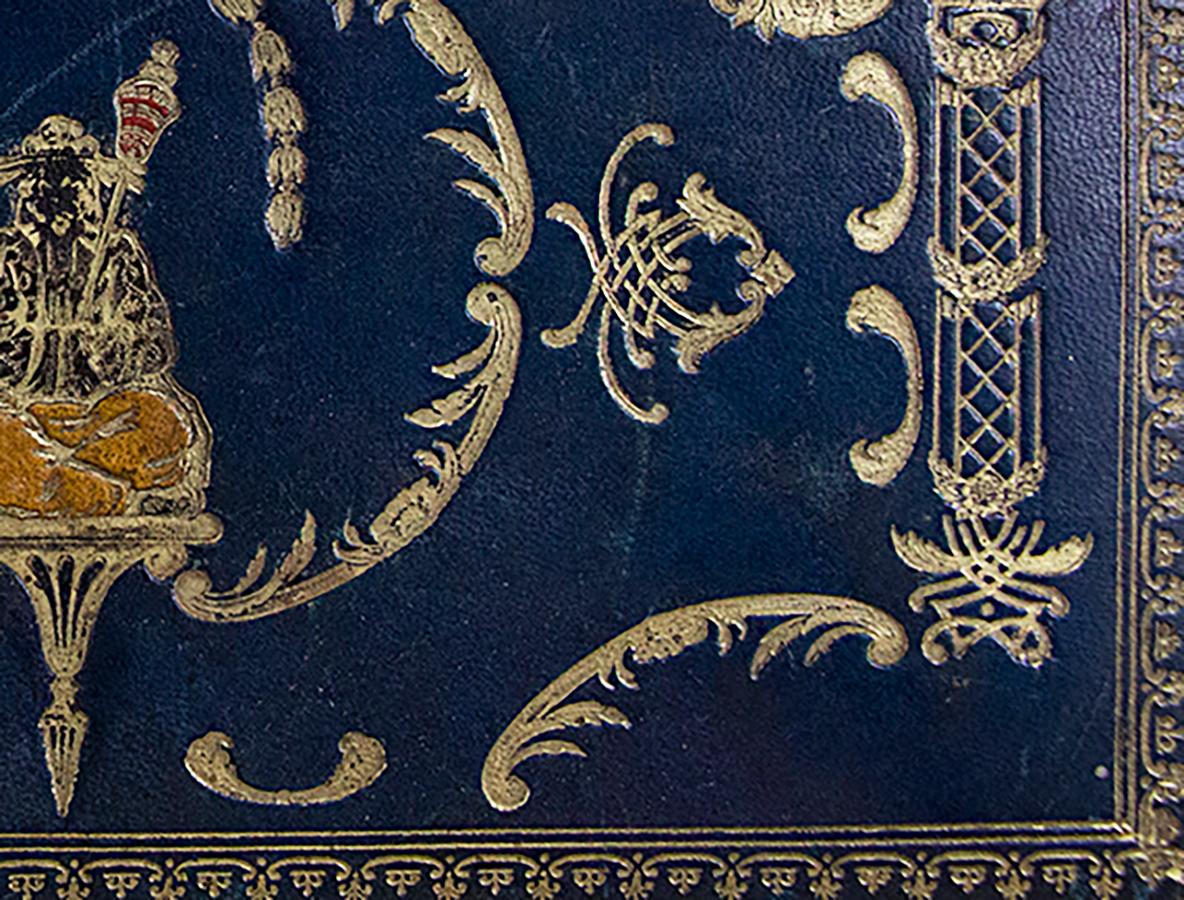 Boîte à bijoux recouverte de cuir marocain bleu Napoléon 3 d'époque en vente 1