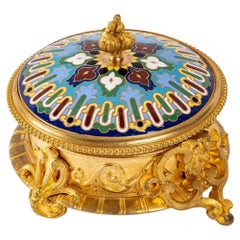 Antique Jewelry Box In Bronze And Enamel Cloisonné Late 19th Century