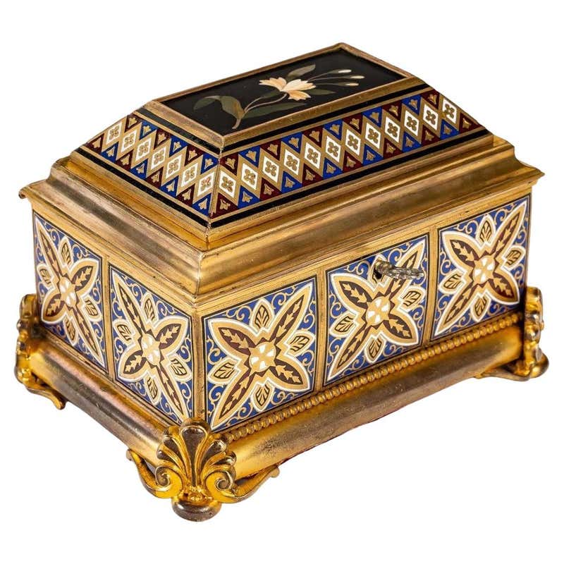 Gilded and Enameled Bronze Box, Velvet Interior, Signed TAHAN at ...