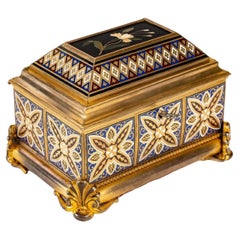 Jewelry Box in Cloisonné and Gilded Bronze and Micromosaic