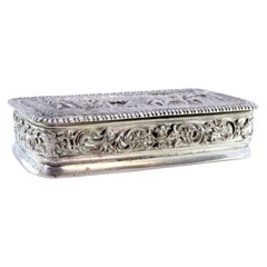Jewelry box, in embossed silver with folk motifs